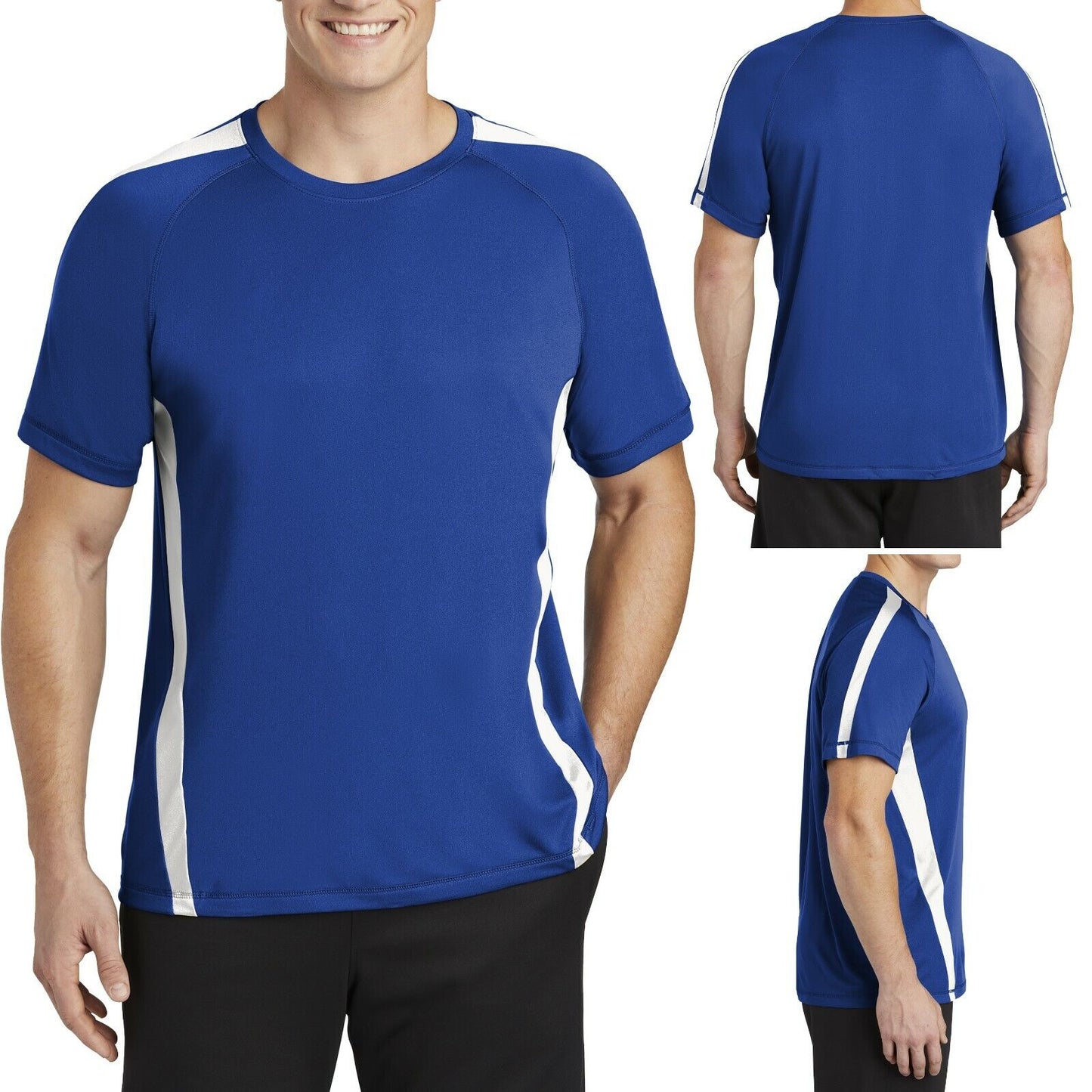 Mens Moisture Wicking T-Shirt Color Block dri-fit Performance XS - XL 2X 3X 4X