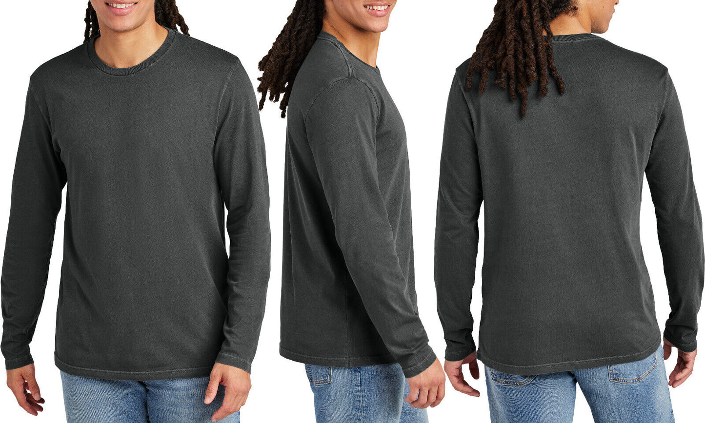 Mens Garment Washed Super Soft Long Sleeve Tee Ring Spun Cotton T-Shirt XS-4XL