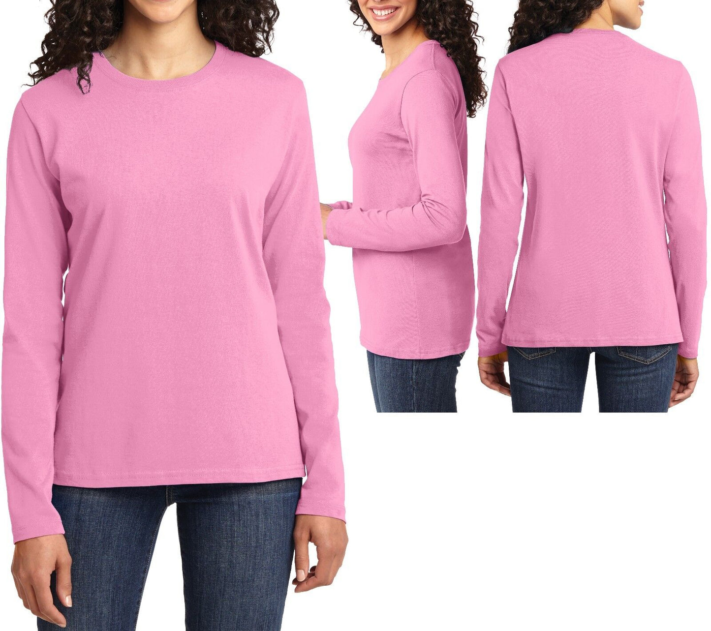 Ladies Long Sleeve T-Shirt Preshrunk 100% Cotton Womens Tee XS-XL, 2XL, 3XL, 4XL