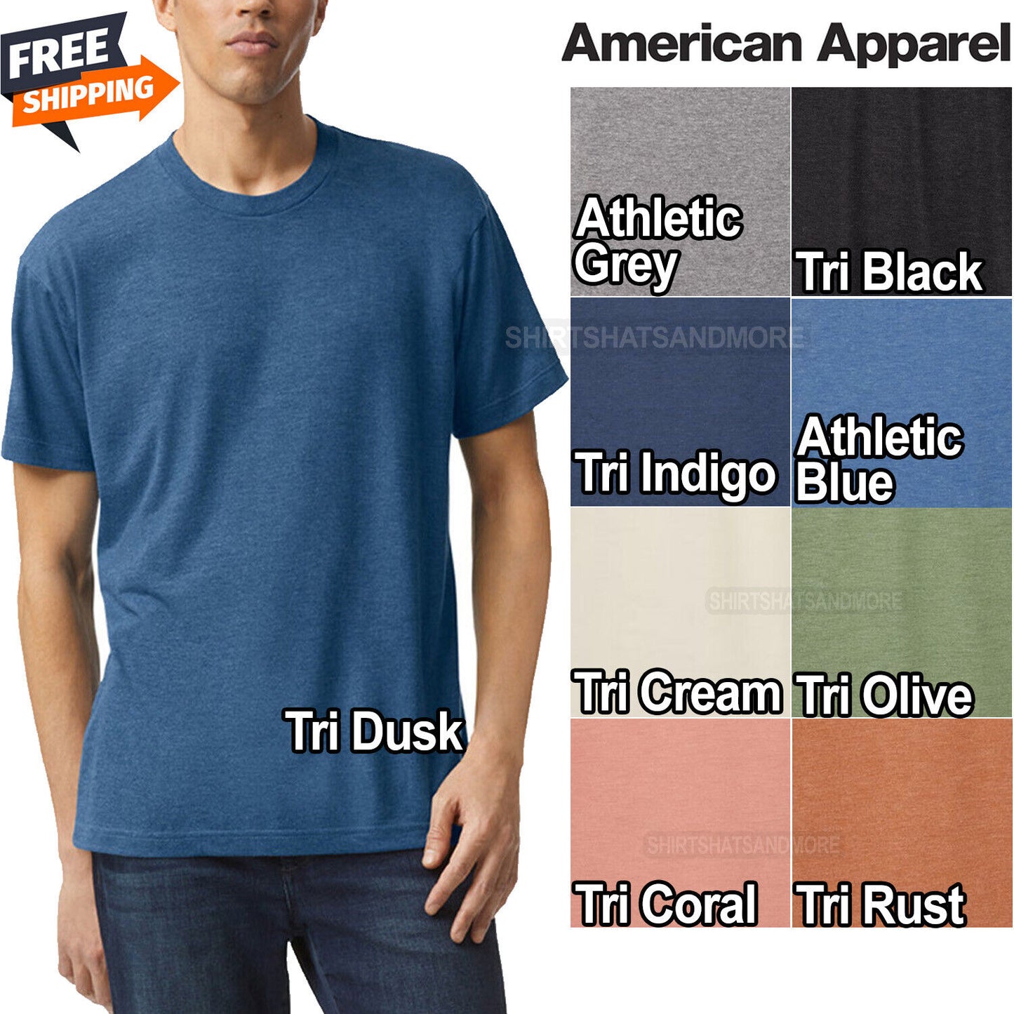 Mens American Apparel Tri Blend Short Sleeve Track T-Shirt Tee XS-3XL