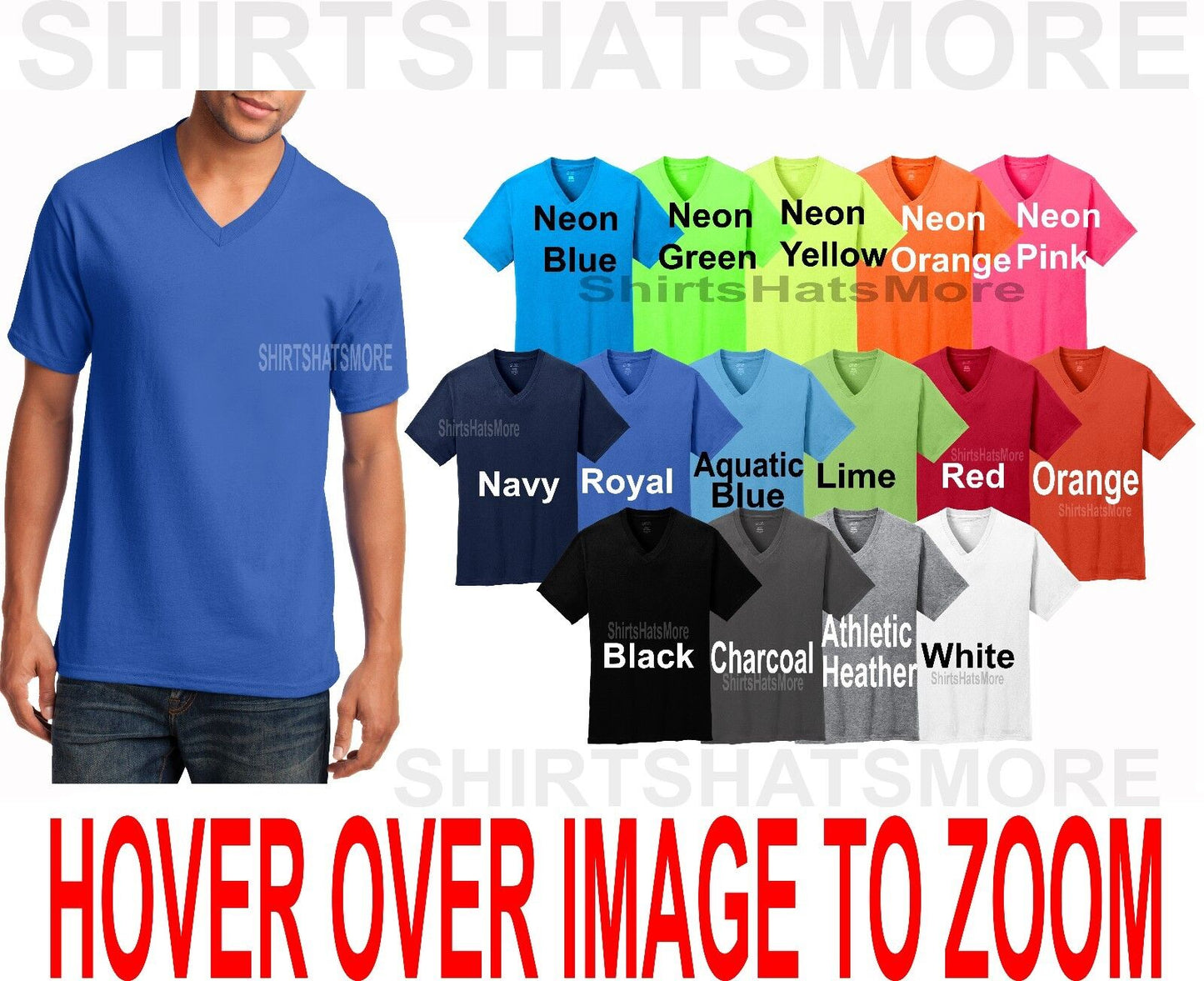 Mens V-Neck T-Shirt Cotton Blend Including NEONS Sizes S M L XL 2XL 3XL 4XL NEW