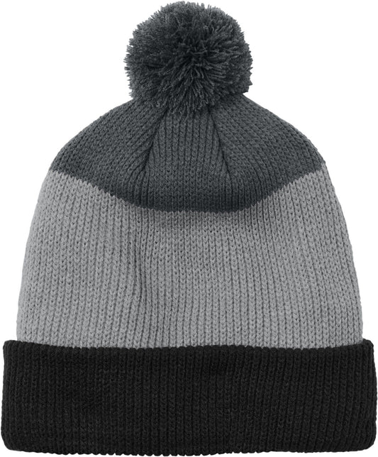 Mens Womens Cozy Striped Pom Beanie Winter Warm Headwear Hat NEW Adjustable Cuff