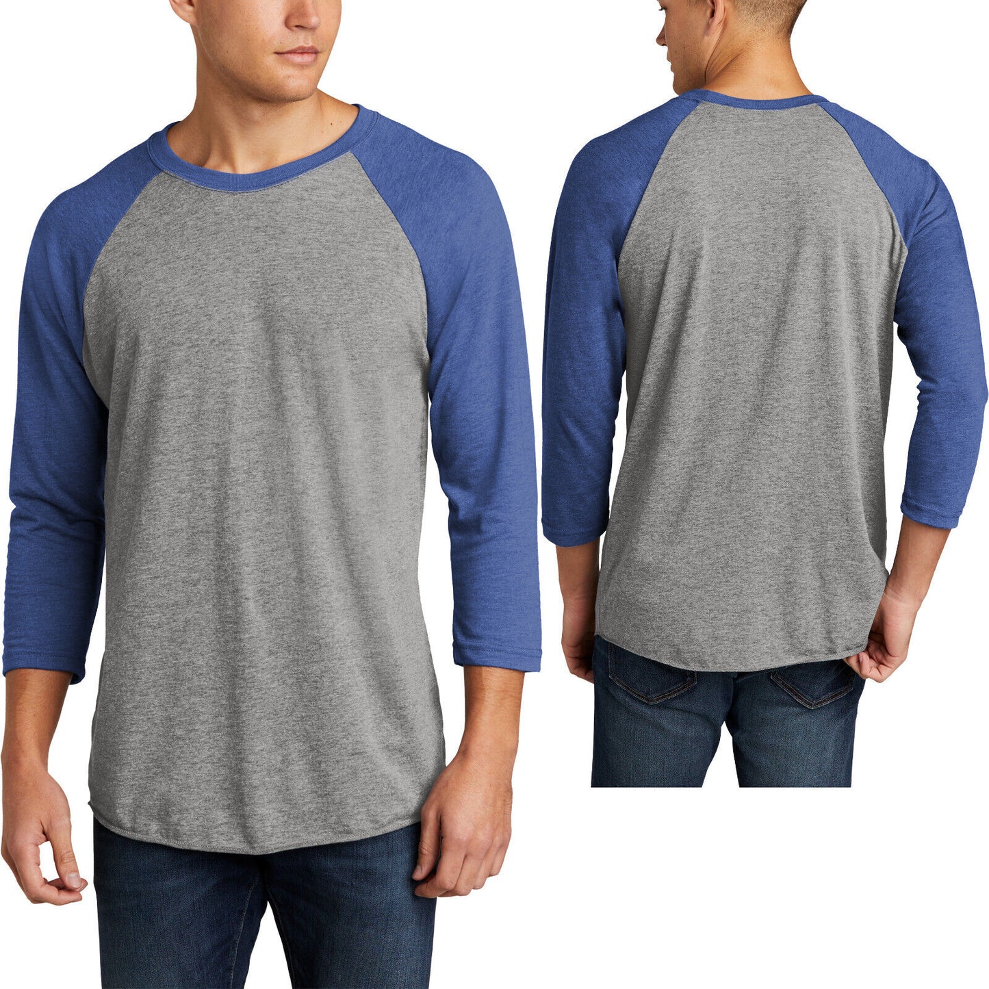 Mens Tri Blend T Shirt 3/4 Sleeve Raglan Preshrunk Baseball Tee XS-4XL NEW!