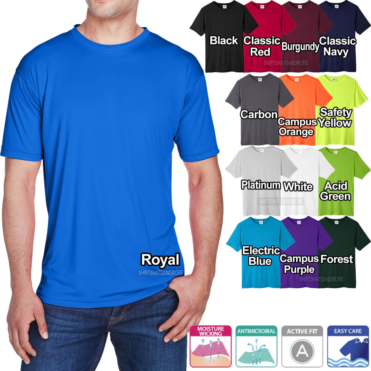 Big Mens Moisture Wicking T-Shirt 100% Poly With Soft Cotton Feel Dri Fit XL-6XL