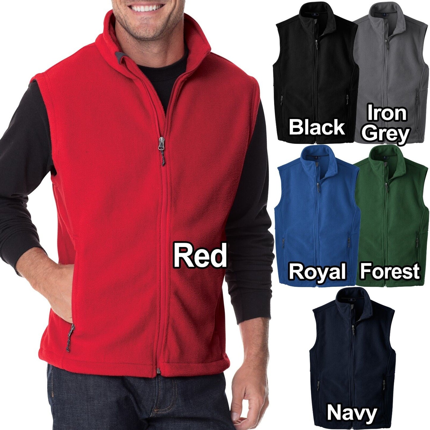 Big Mens Polar Fleece Vest Zippered Pockets Warm XL, 2XL, 3XL, 4XL NEW