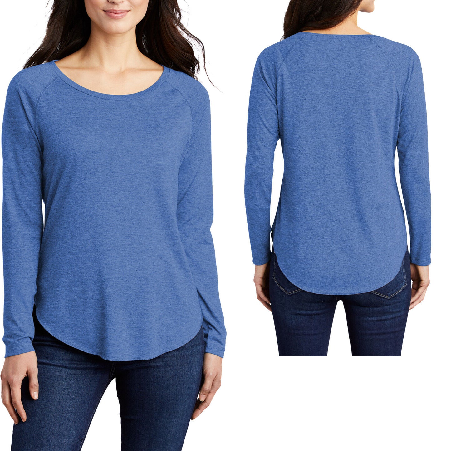 Ladies Tri Blend Scoop Neck Wicking T-Shirt Long Sleeve Womens Raglan Tee XS-4XL