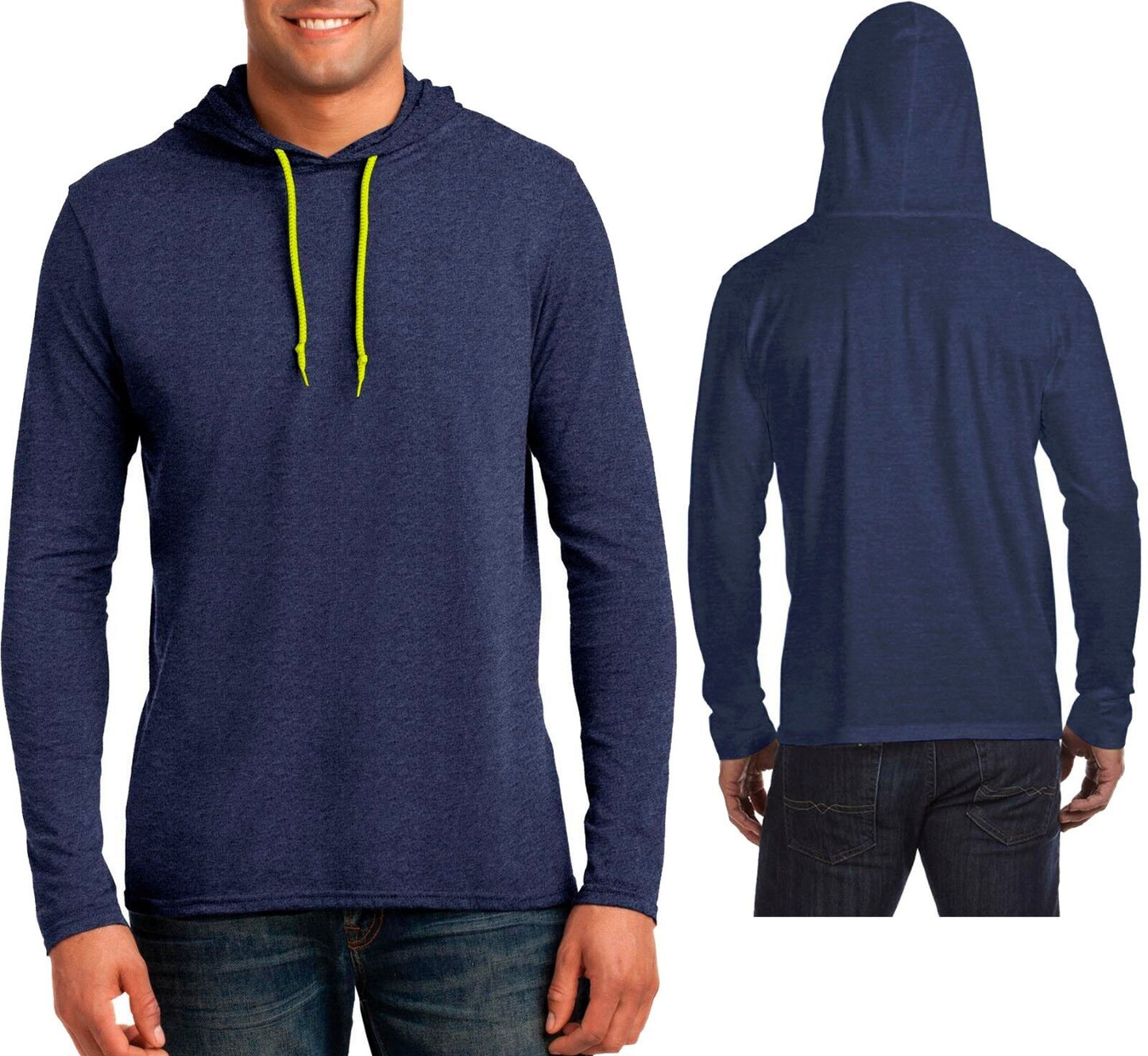 Mens Lightweight Hoodie T-Shirt Long Sleeve Hoody Tee Soft Cotton S-XL, 2XL, 3XL