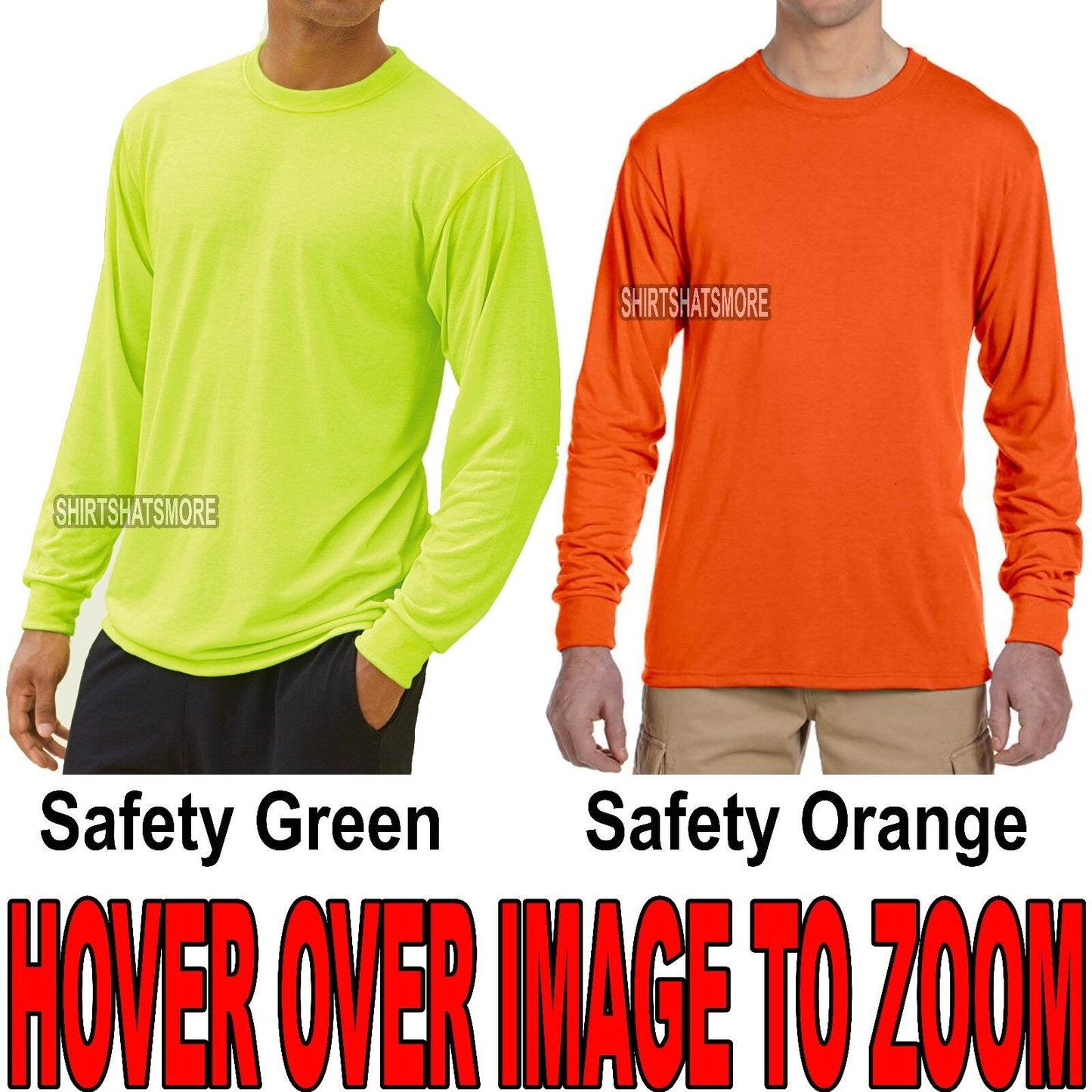 Mens Safety Long Sleeve T-Shirt Moisture Wicking FEELS LIKE COTTON S-XL, 2X, 3X