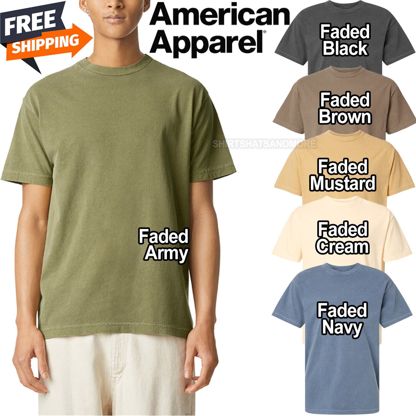 Mens American Apparel Garment Dyed T-Shirt 100% US Cotton Relaxed Fit Tee S-3XL