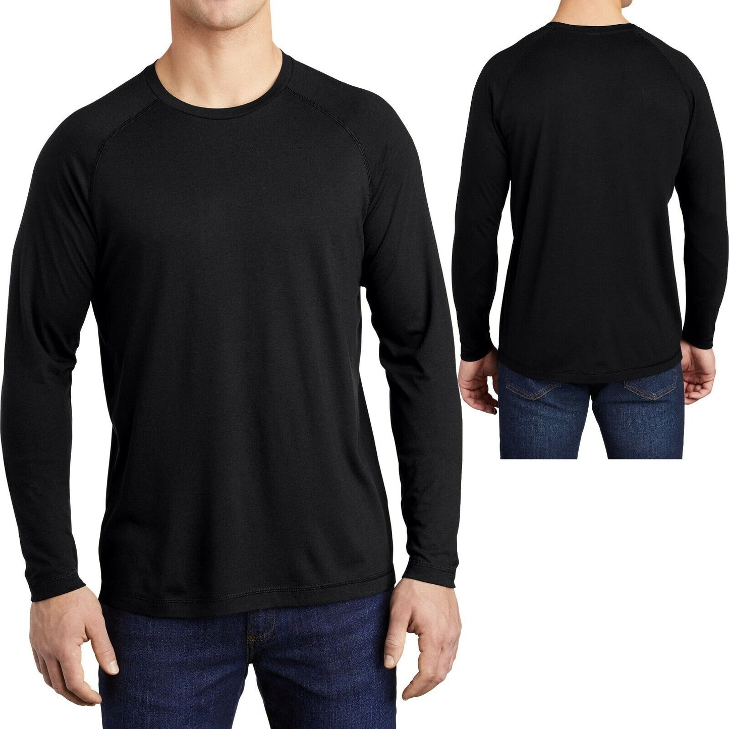 Mens Long Sleeve Tri Blend T-Shirt Moisture Wicking Tee XS-XL 2XL, 3XL, 4XL NEW