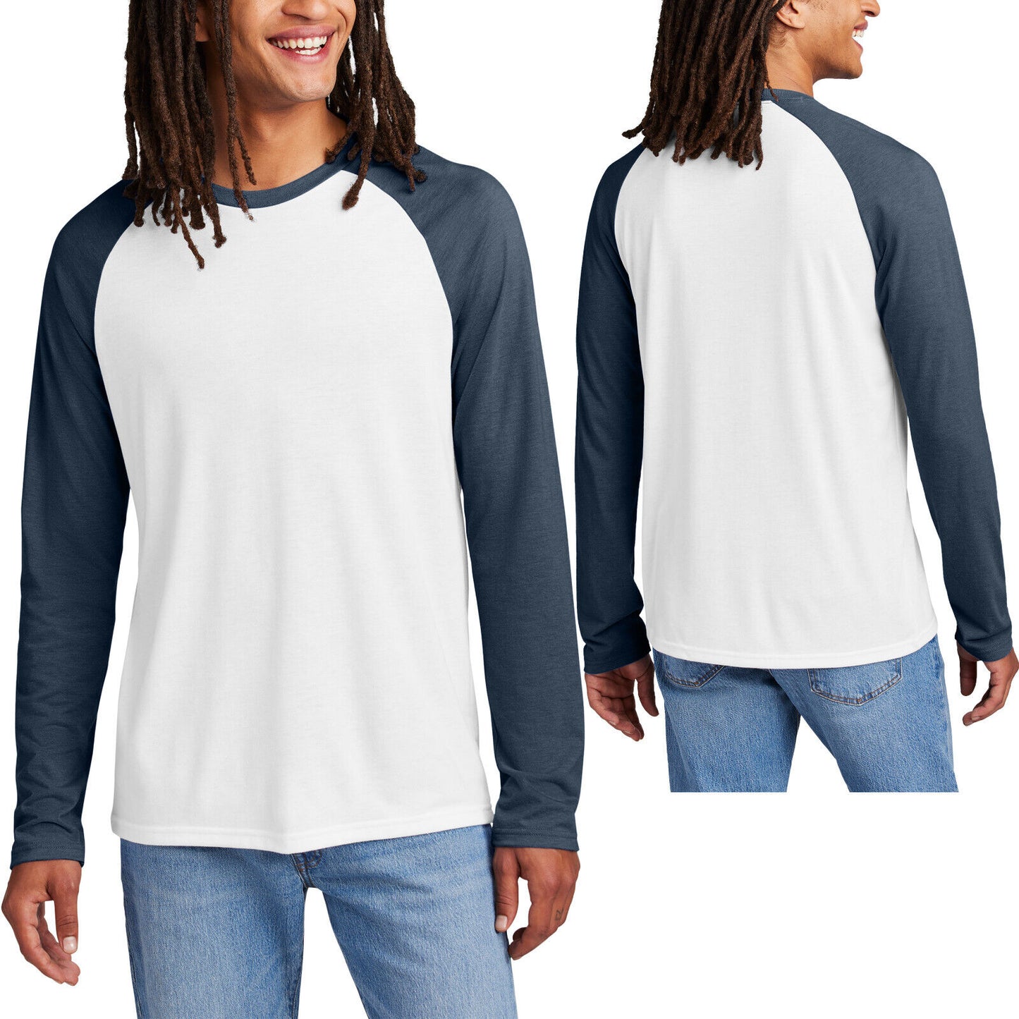 Mens Triblend Long Sleeve Baseball Tee Colorblock Soft Raglan T-Shirt XS-4XL NEW