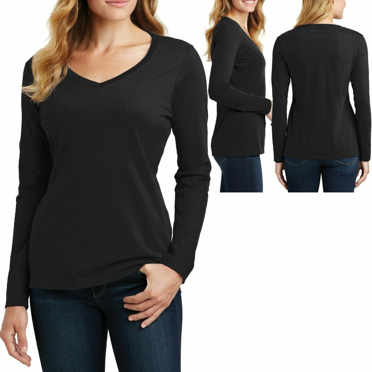 Ladies Plus Size Long Sleeve V-Neck T Shirt Cotton Womens Top Tee XL, 2X, 3X, 4X