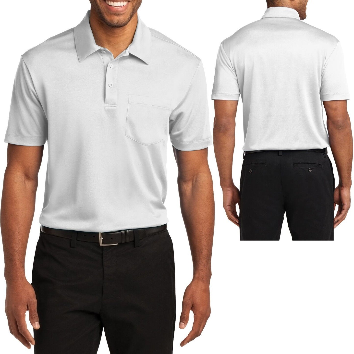 Mens POCKET Polo Shirt Moisture Wicking Poly Performance XS-XL 2XL, 3XL, 4XL NEW