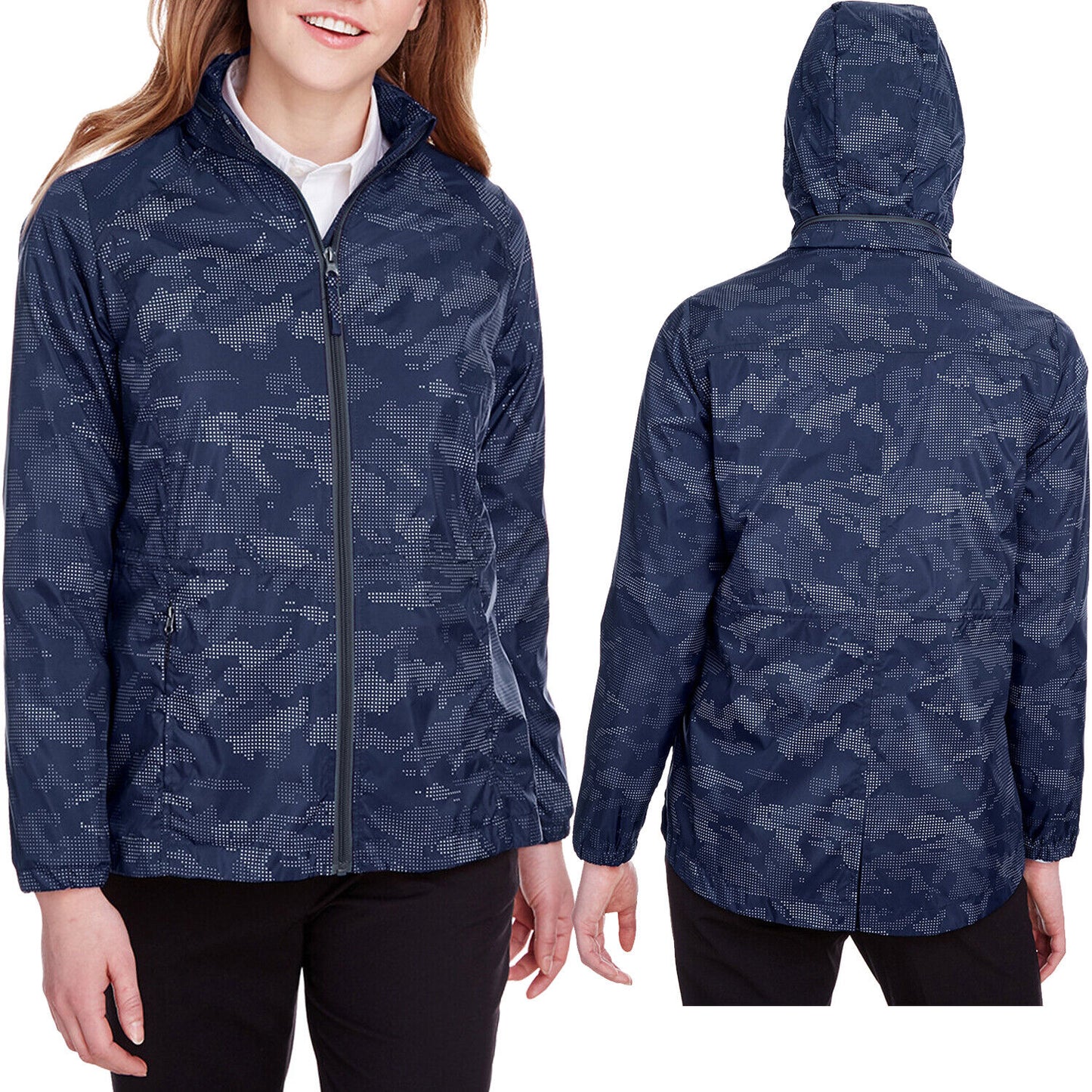 Ladies Water Resistant Camo Reflective Jacket Womens Rain Weather Pockets Hooded