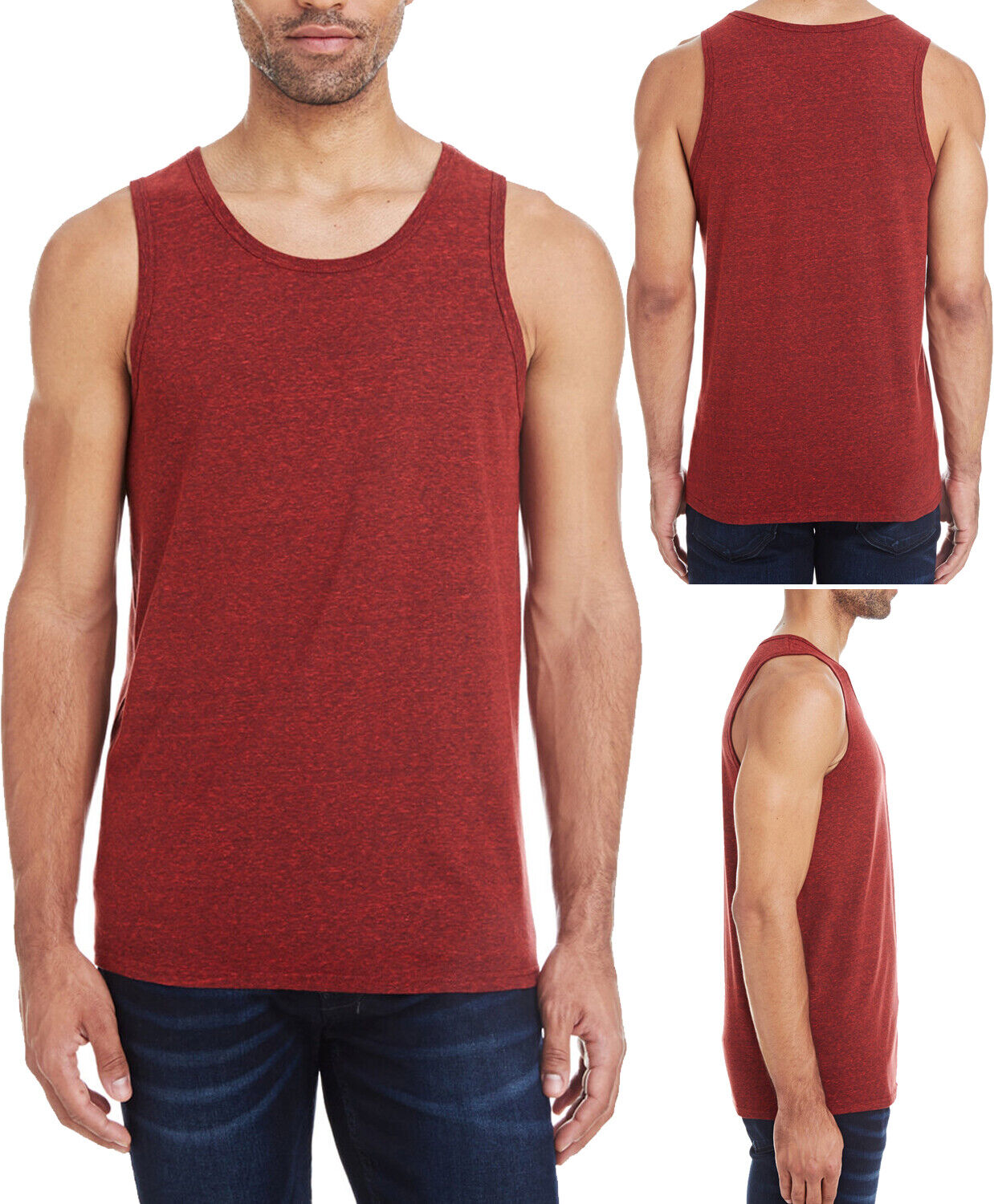 Mens Frosted Vintage Triblend Blended Tank Top Sleeveless Workout Casual XS-3XL