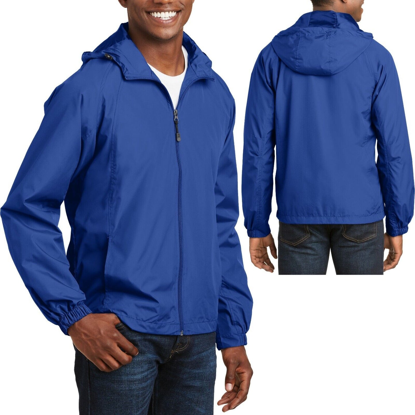 BIG MENS Hooded Zip Front Jacket Pockets Windbreaker Water Resistant XL 2X 3X 4X