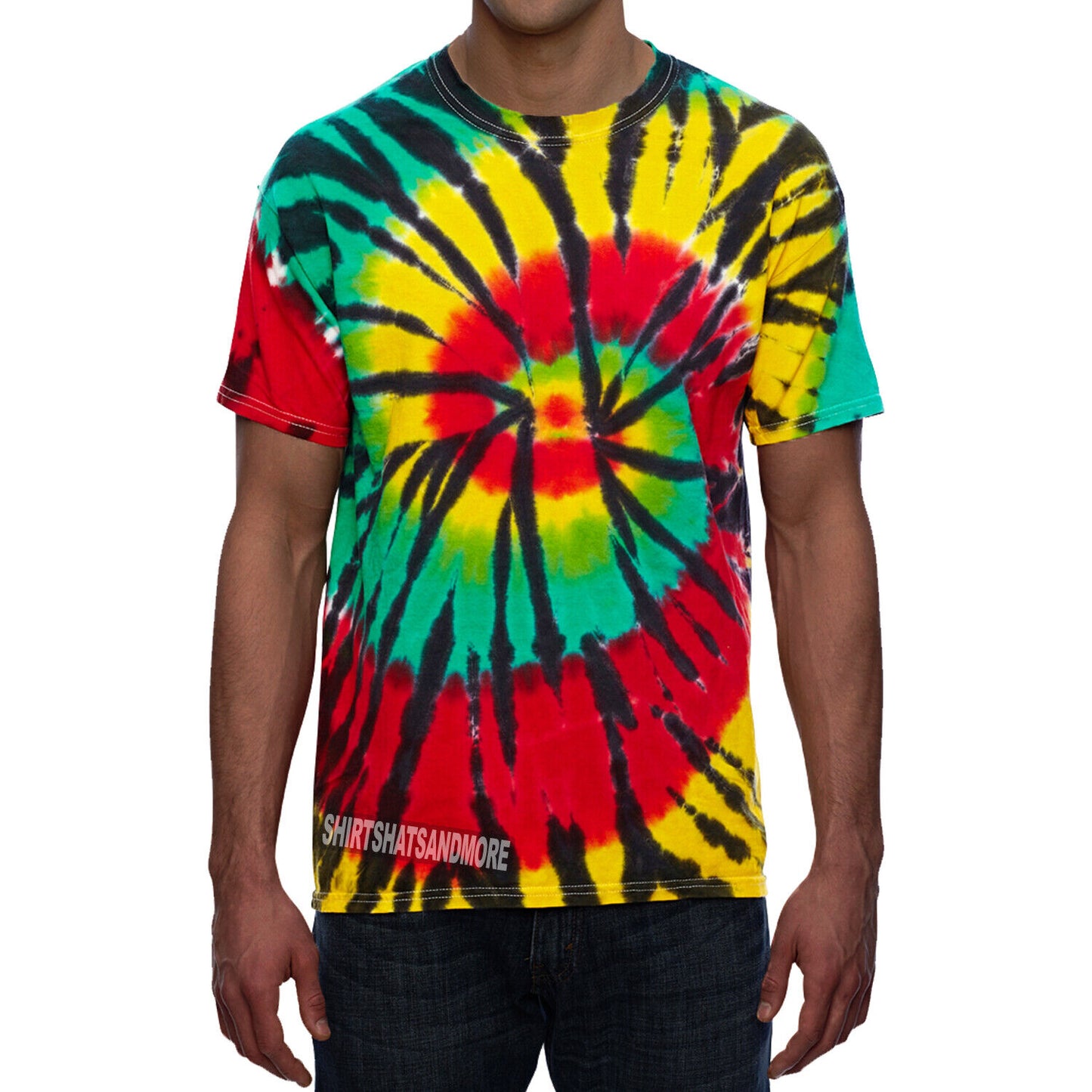 Mens Rasta Spiral Tie Dye Tee One Love Tye Die Wave T-Shirt S, M, L, XL NEW