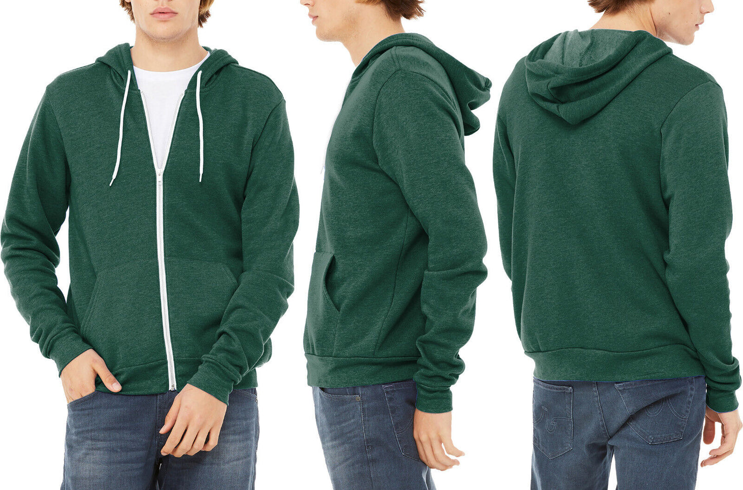 Mens Heather Sponge Fleece Full Zip Hoodie Soft Blended Hooded Sweater XS-3XL