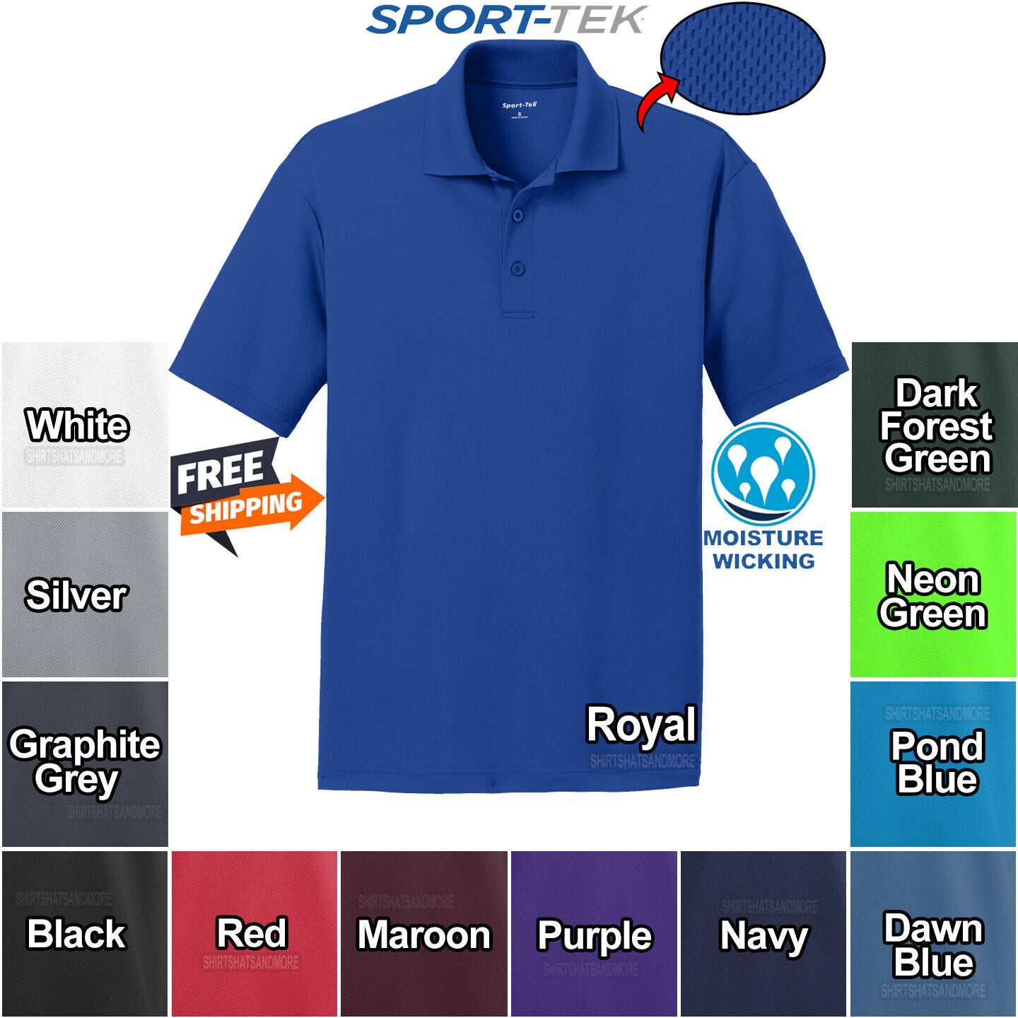 Sport Tek Dri Mesh Moisture Wicking Polo Shirt Dri Fit Performance Sizes XS-4XL