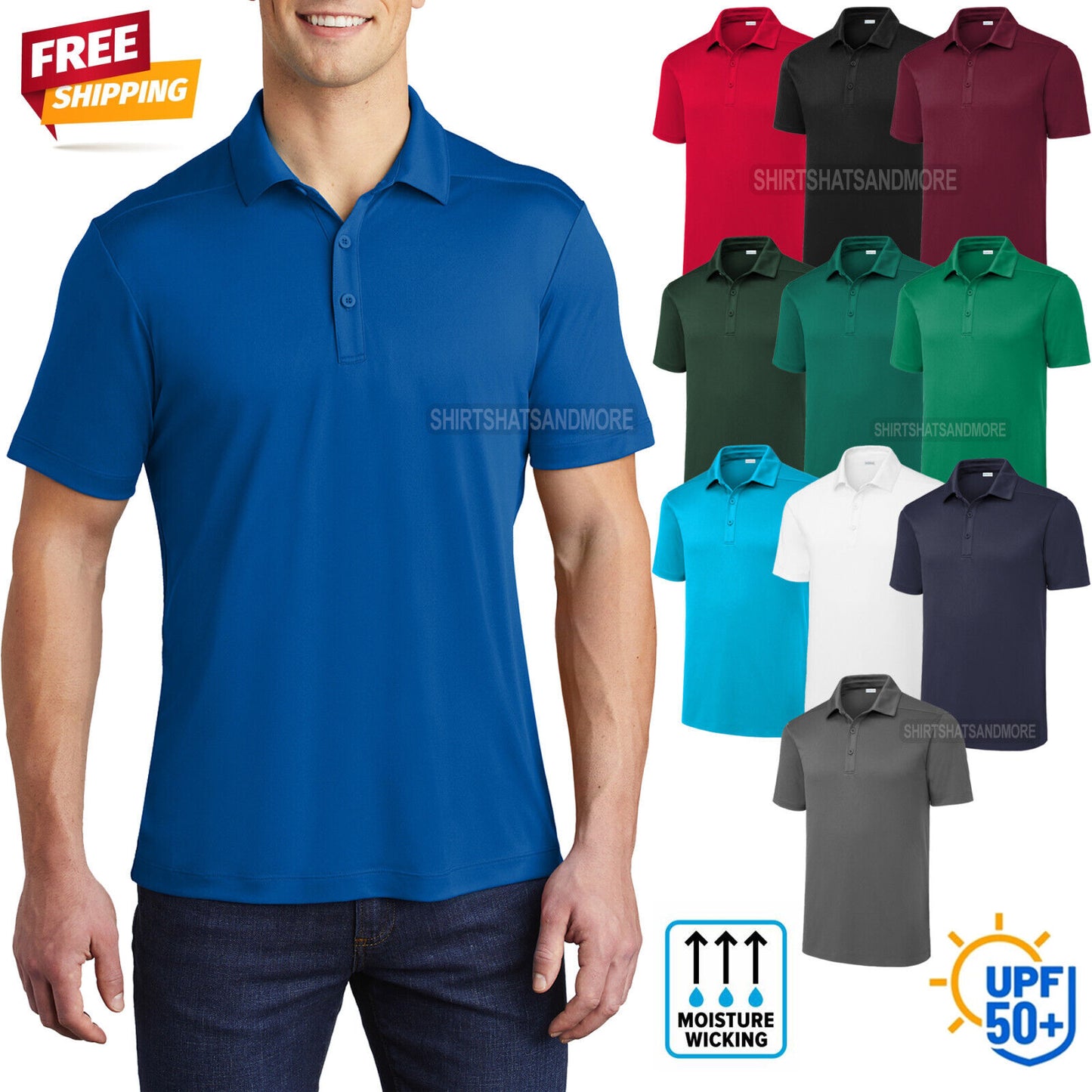 Mens Moisture Wicking Polo Shirt UV Sun Protection Dri Fit UPF50 Golf XS-4XL NEW