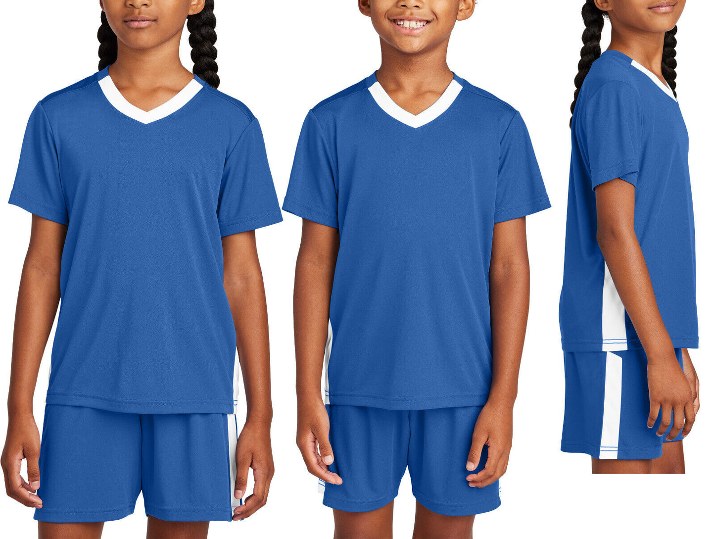 Kids V-Neck Moisture Wicking Color Block Team T-Shirt Youth Child UPF 30+ XS-XL