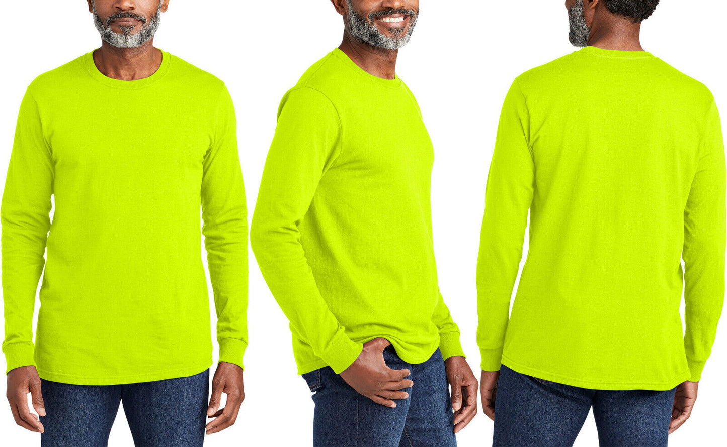 Mens Safety Colors Long Sleeve American Made T-Shirt 5.5 Ounce Tee S-4XL NEW!