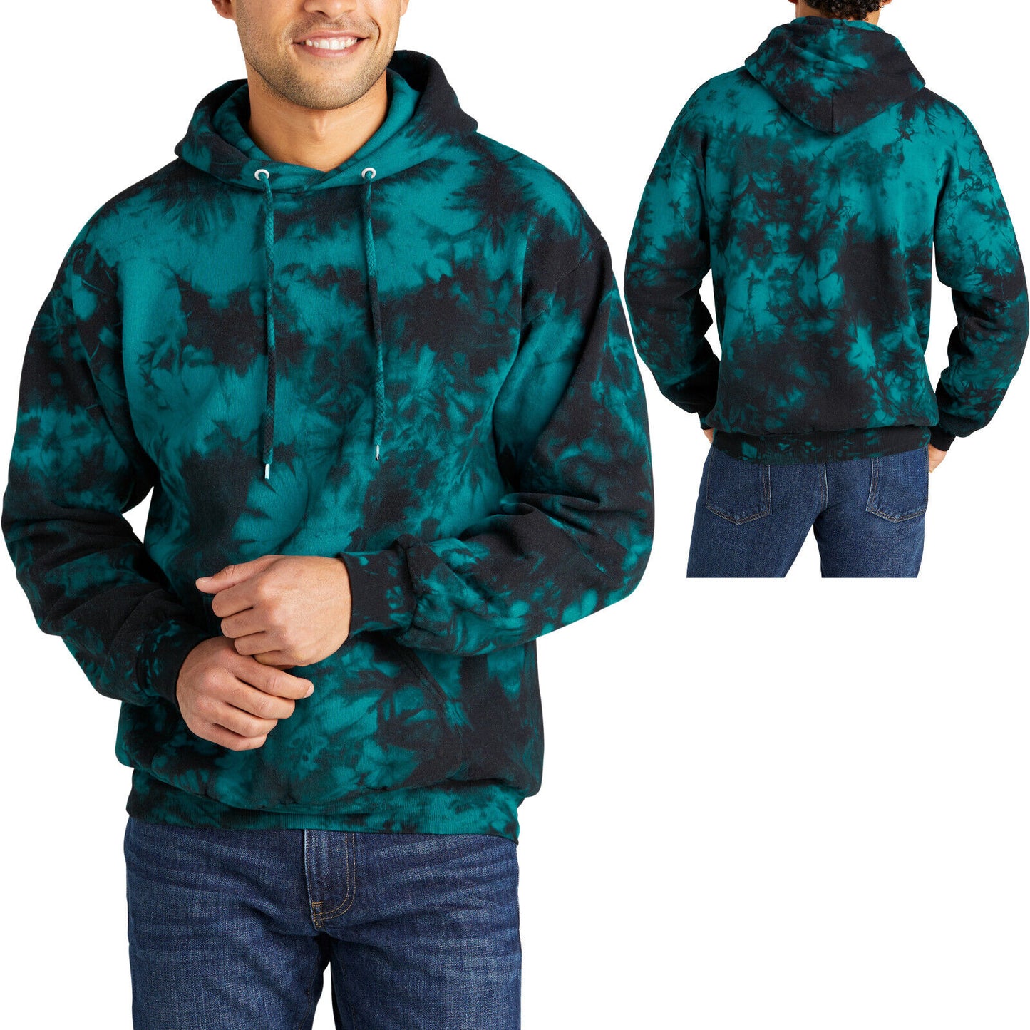 Mens Crystalized Tie Dye Hoodie Hooded Pullover Hoody S-4X Warm Soft Tie Die NEW