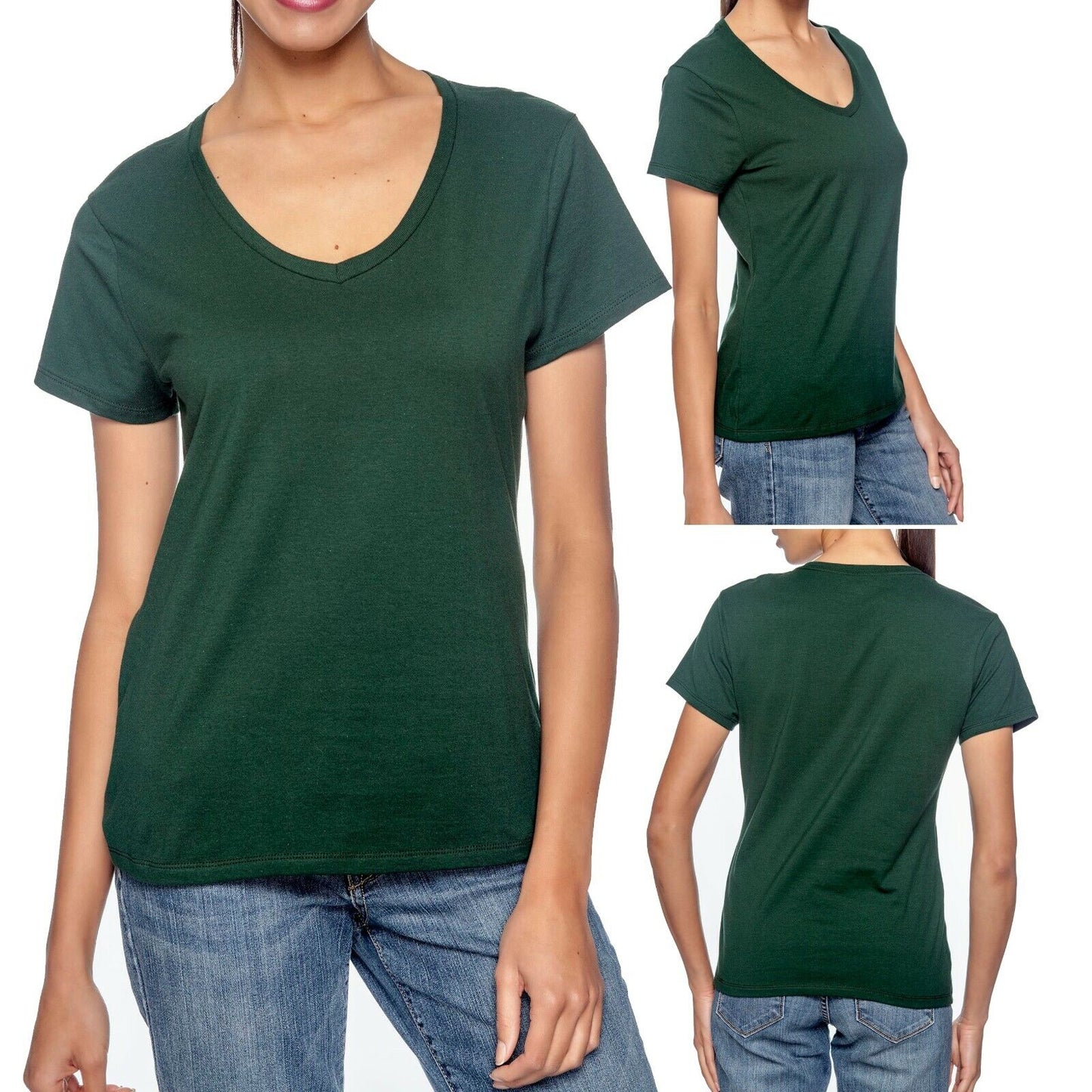 Hanes Ladies V-Neck T-Shirt 100% Cotton Nano Tee Top XS-2XL Womens Tee NEW