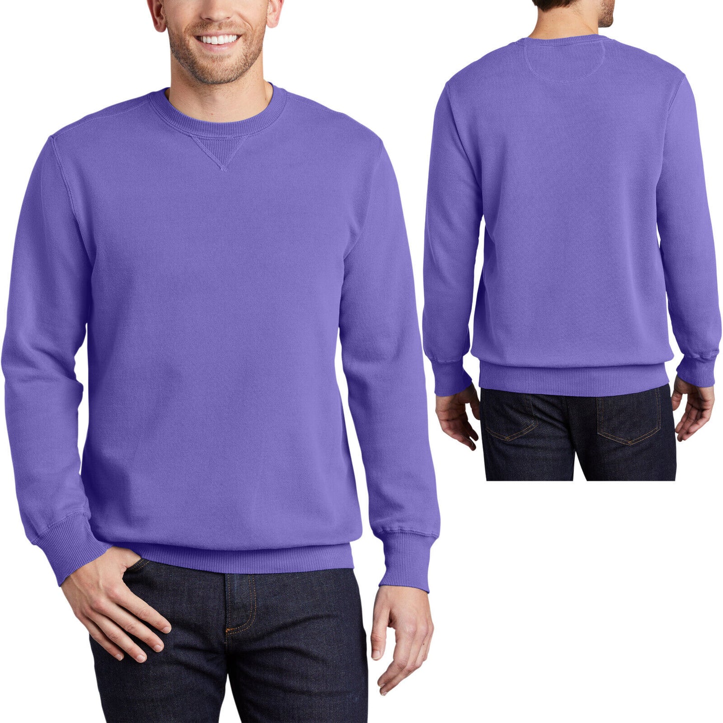 Mens Garment-Dyed Beach Wash Crewneck Sweatshirt Soft Comfortable Pullover S-4XL