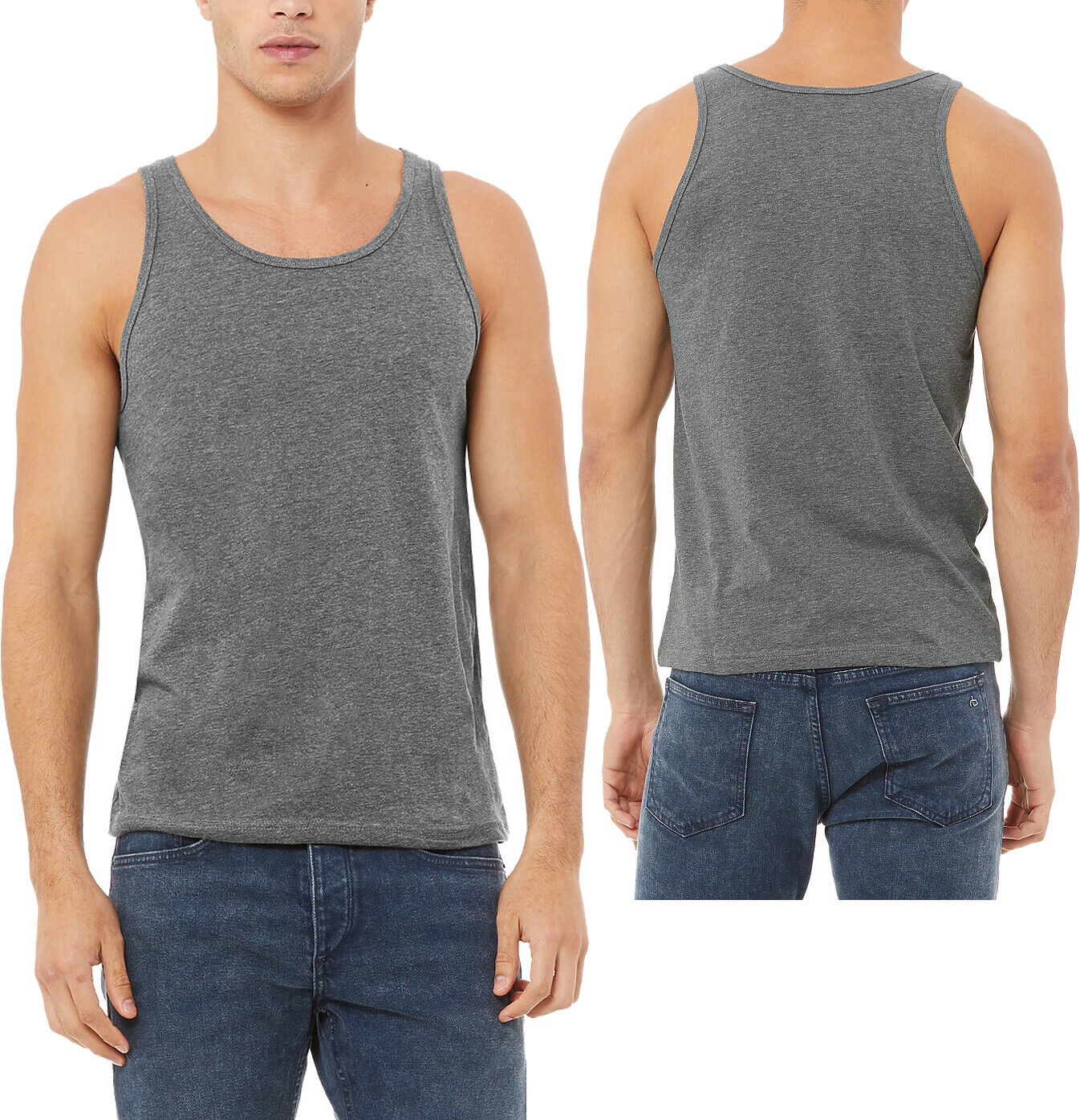 Mens Heathered Soft Ringspun Cotton Blend Jersey Tank Top Sleeveless Tee XS-2XL