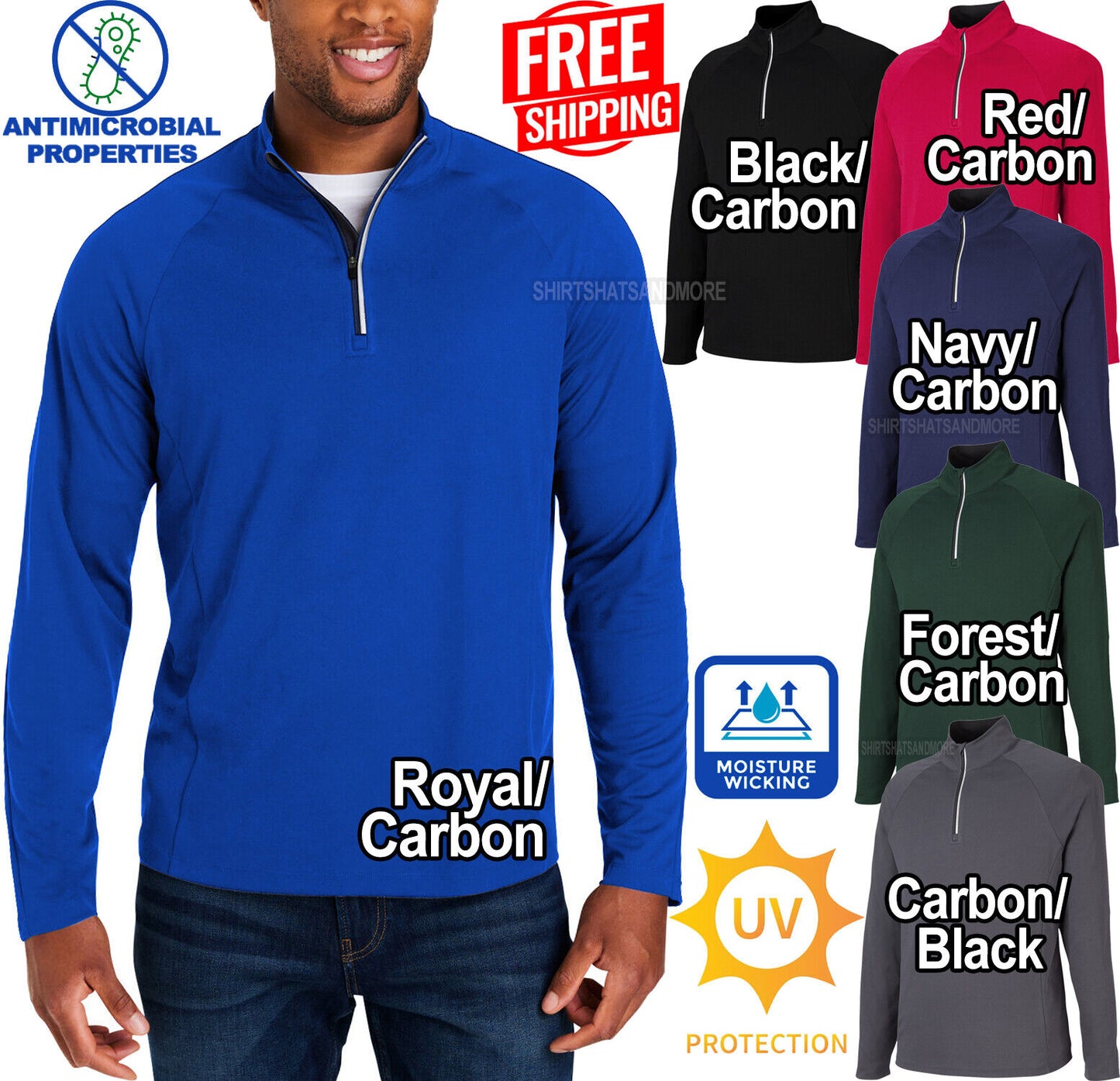 Mens 1/4 Zip Moisture Wicking Pique Pullover UV Protection Antimicrobial S-5XL