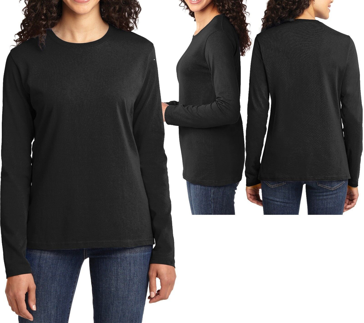 Ladies Long Sleeve T-Shirt Preshrunk 100% Cotton Womens Tee XS-XL, 2XL, 3XL, 4XL