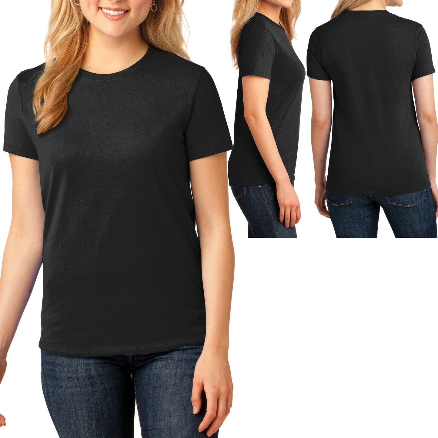 Womens Plain Basic Crew Neck T-Shirt Ladies Feminine Fit Top Plus Size 2X 3X 4X