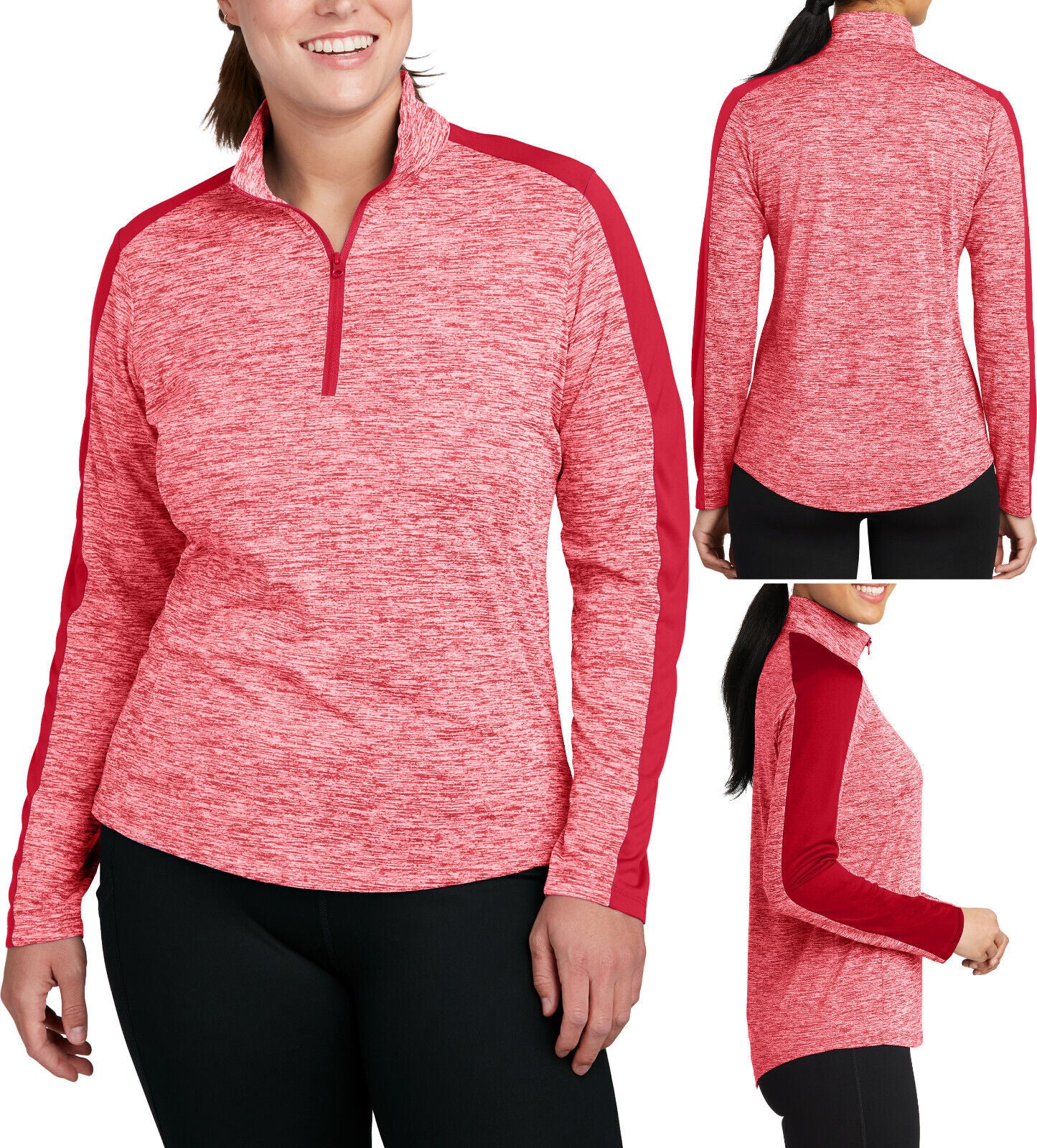 Ladies Plus Size Electric 1/4 Zip Colorblock Pullover Dri Fit Snag Resist Jacket