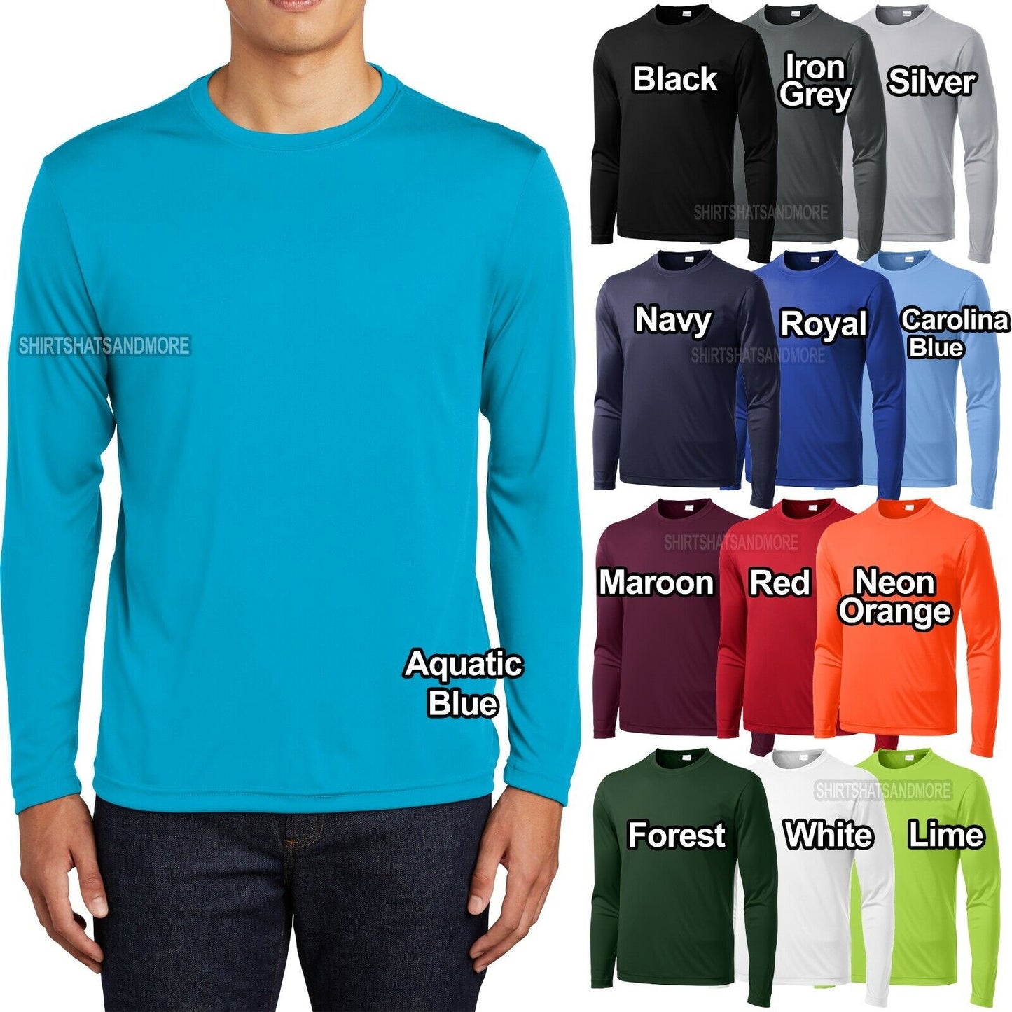 Mens TALL Long Sleeve Moisture Wick DriFit Tee T-Shirt LT XLT 2XLT 3XLT 4XLT NEW