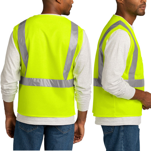 ANSI High Viz Breathable Mesh Zip Vest Pockets Reflective S/M L/XL 2XL/3XL 4X/5X