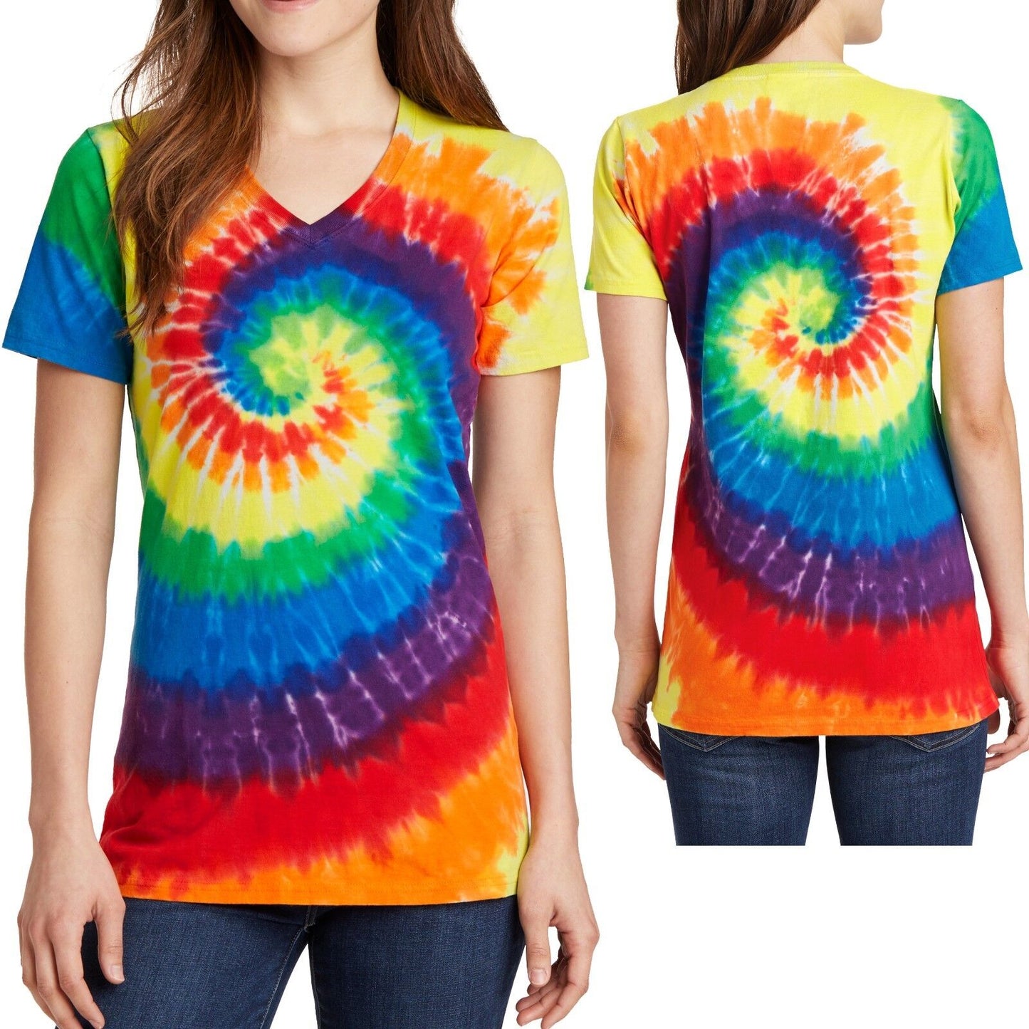 Ladies Plus Size Tie Dye T-Shirt V-NECK Cotton Tye Die Womens XL, 2XL, 3XL, 4XL