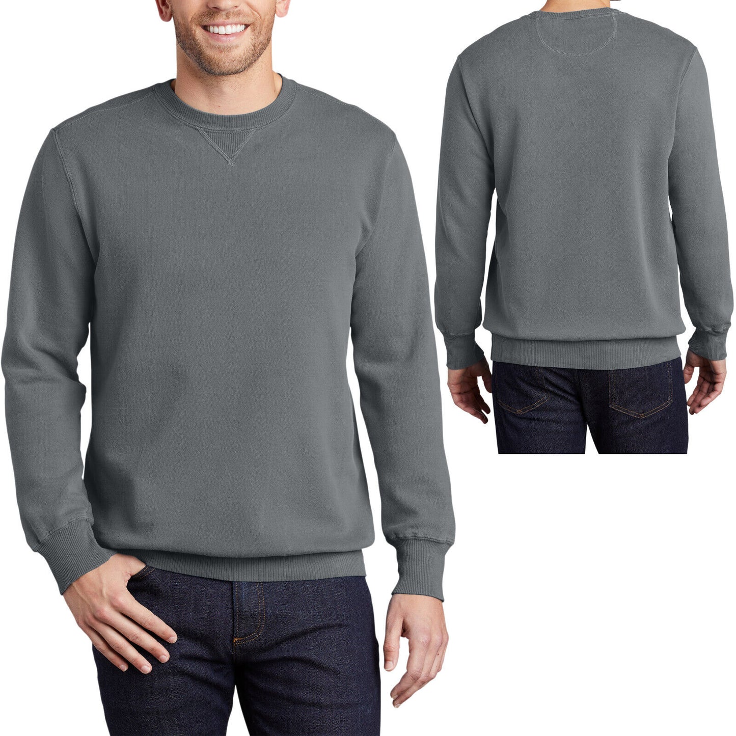 Mens Garment-Dyed Beach Wash Crewneck Sweatshirt Soft Comfortable Pullover S-4XL