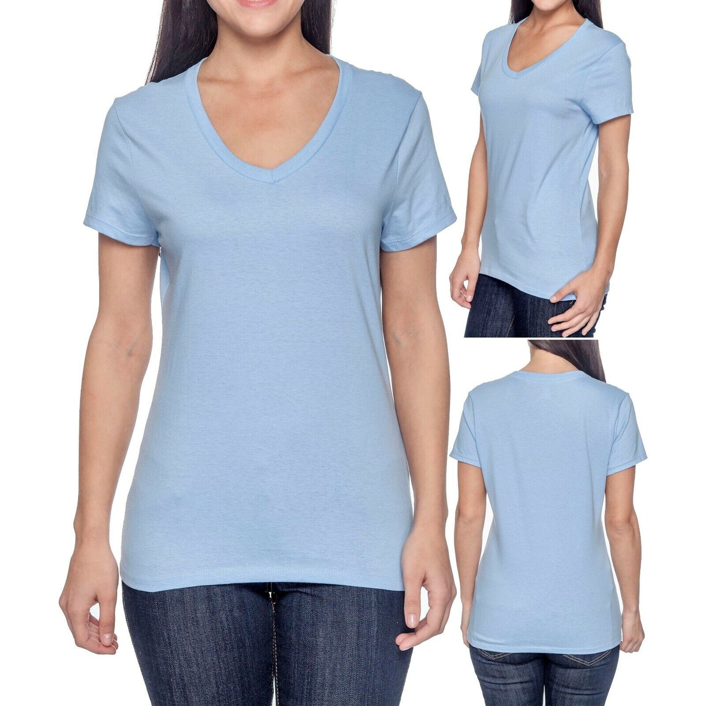 Hanes Ladies V-Neck T-Shirt 100% Cotton Nano Tee Top XS-2XL Womens Tee NEW