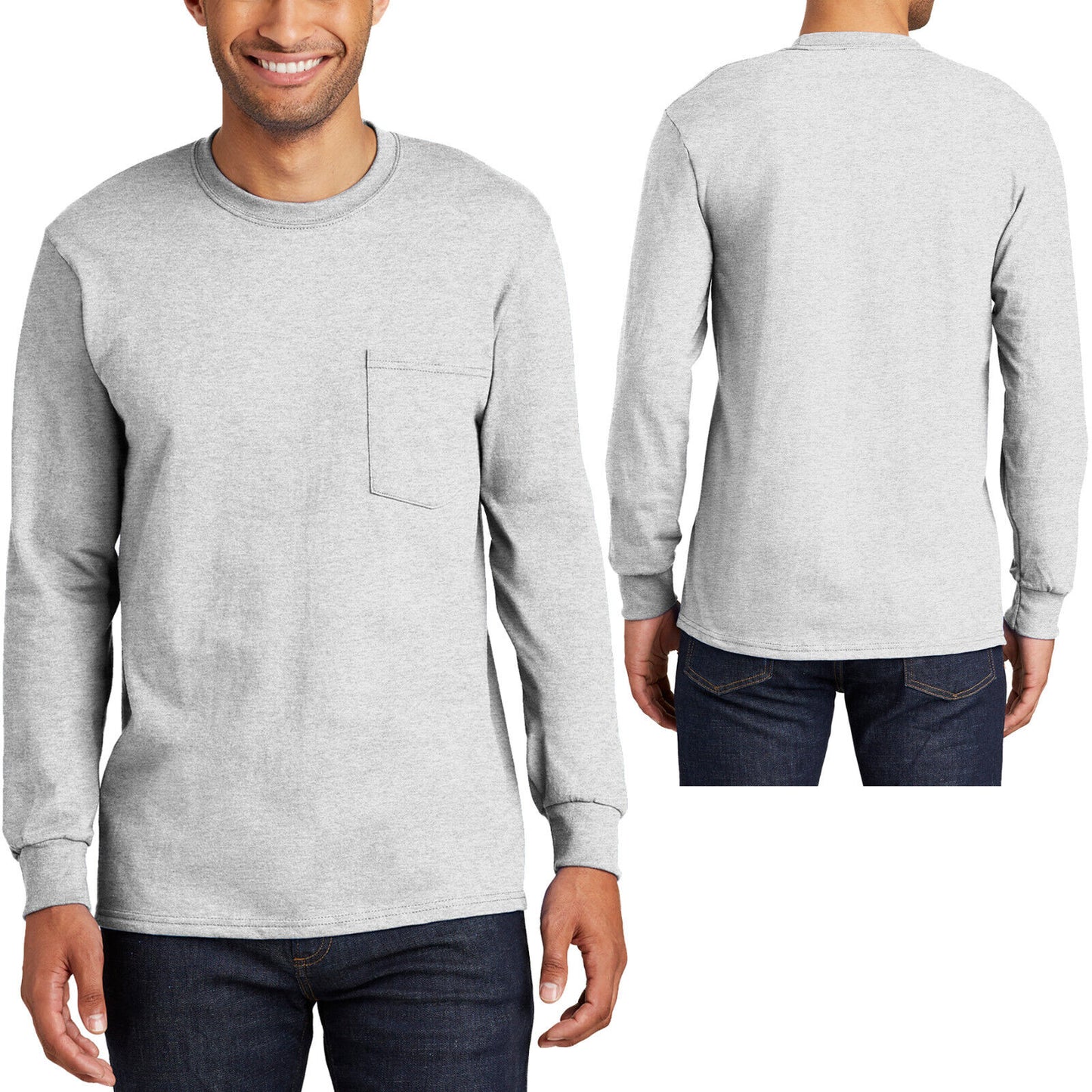 Mens TALL Long Sleeve Pocket T-Shirt 100% Soft Spun Cotton Tee LT-4XLT NEW!