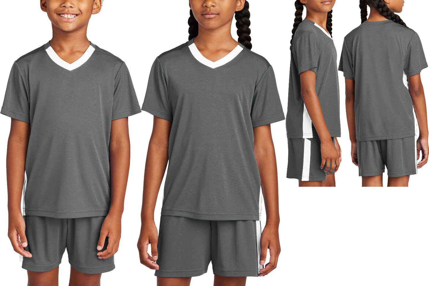 Kids V-Neck Moisture Wicking Color Block Team T-Shirt Youth Child UPF 30+ XS-XL