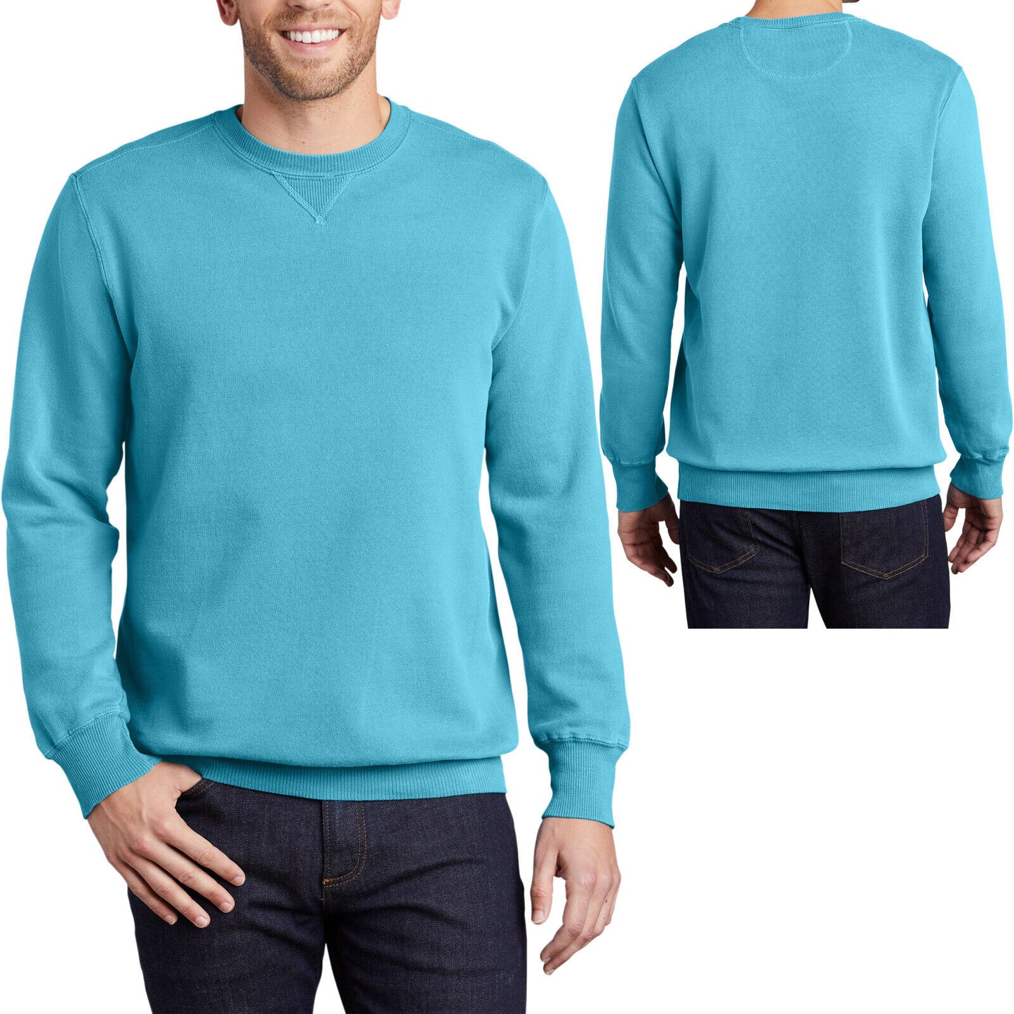 Mens Garment-Dyed Beach Wash Crewneck Sweatshirt Soft Comfortable Pullover S-4XL