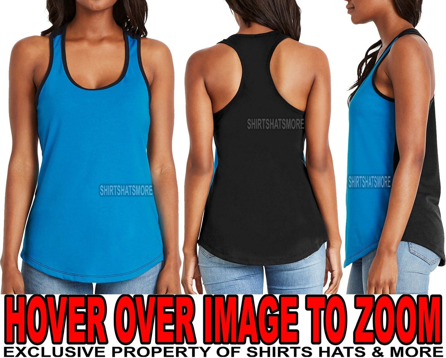 Ladies Racerback Tank Top 2 Tone T-Shirt Junior Cut PRESHRUNK Cotton Blend XS-2X