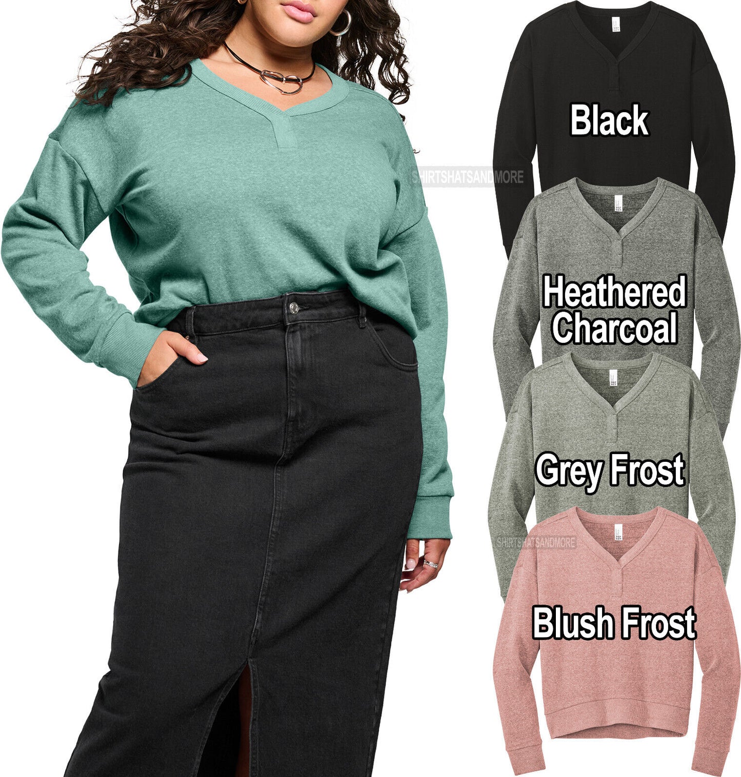 Ladies Plus Size Triblend Fleece V-Neck Super Soft Sweatshirt Pullover XL-4XL