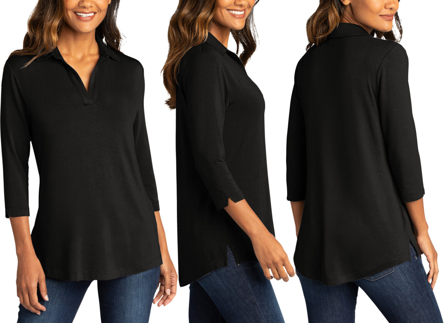 Womens Chic Knit Tunic Collared Polished Ladies Top Stretchy Fashionable XS-4XL