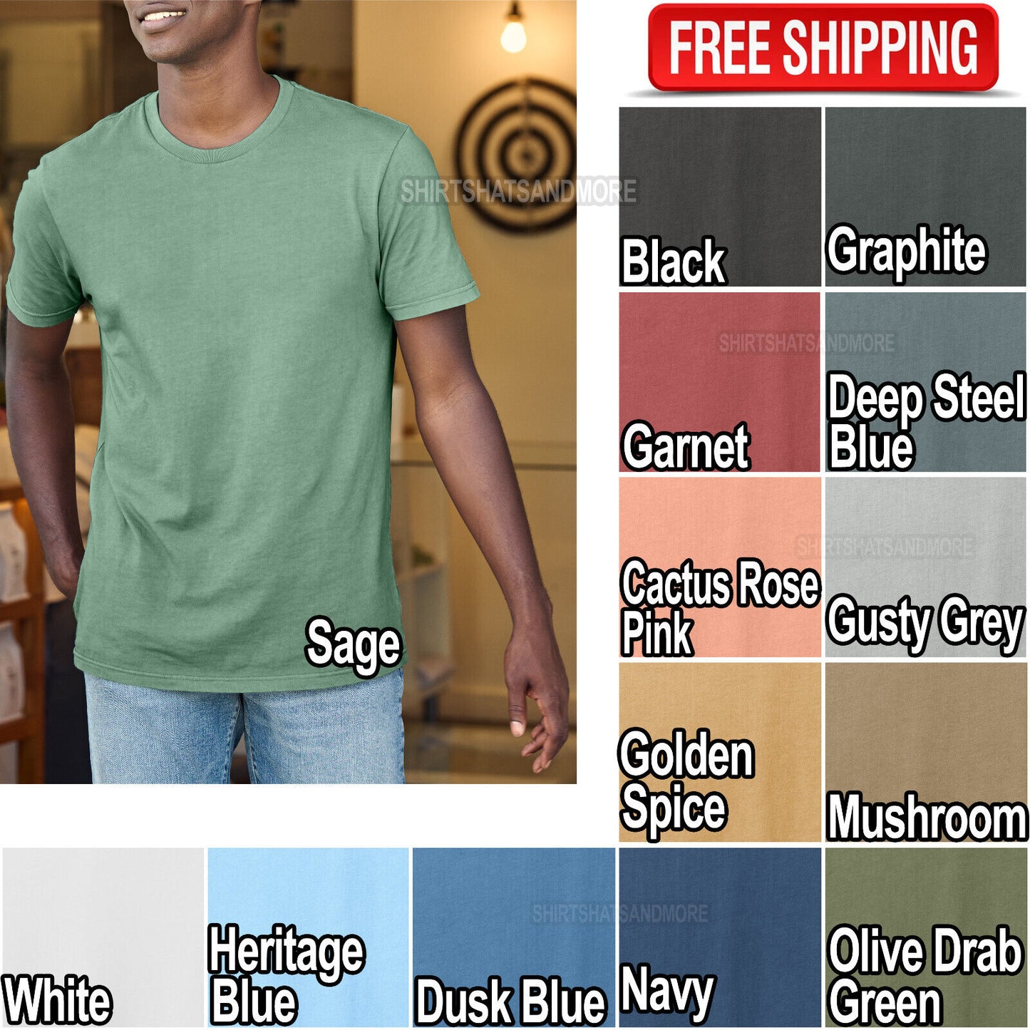 Mens Soft 100% Ring Spun Cotton T-Shirt Garment Dyed & Washed Tee XS-4XL NEW!