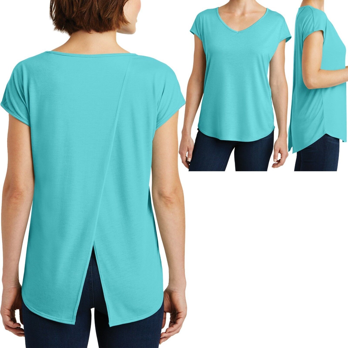 Ladies V-Neck T-Shirt Drapey Cross Back Tee Dolman Sleeves Womens XS, S, M, L XL