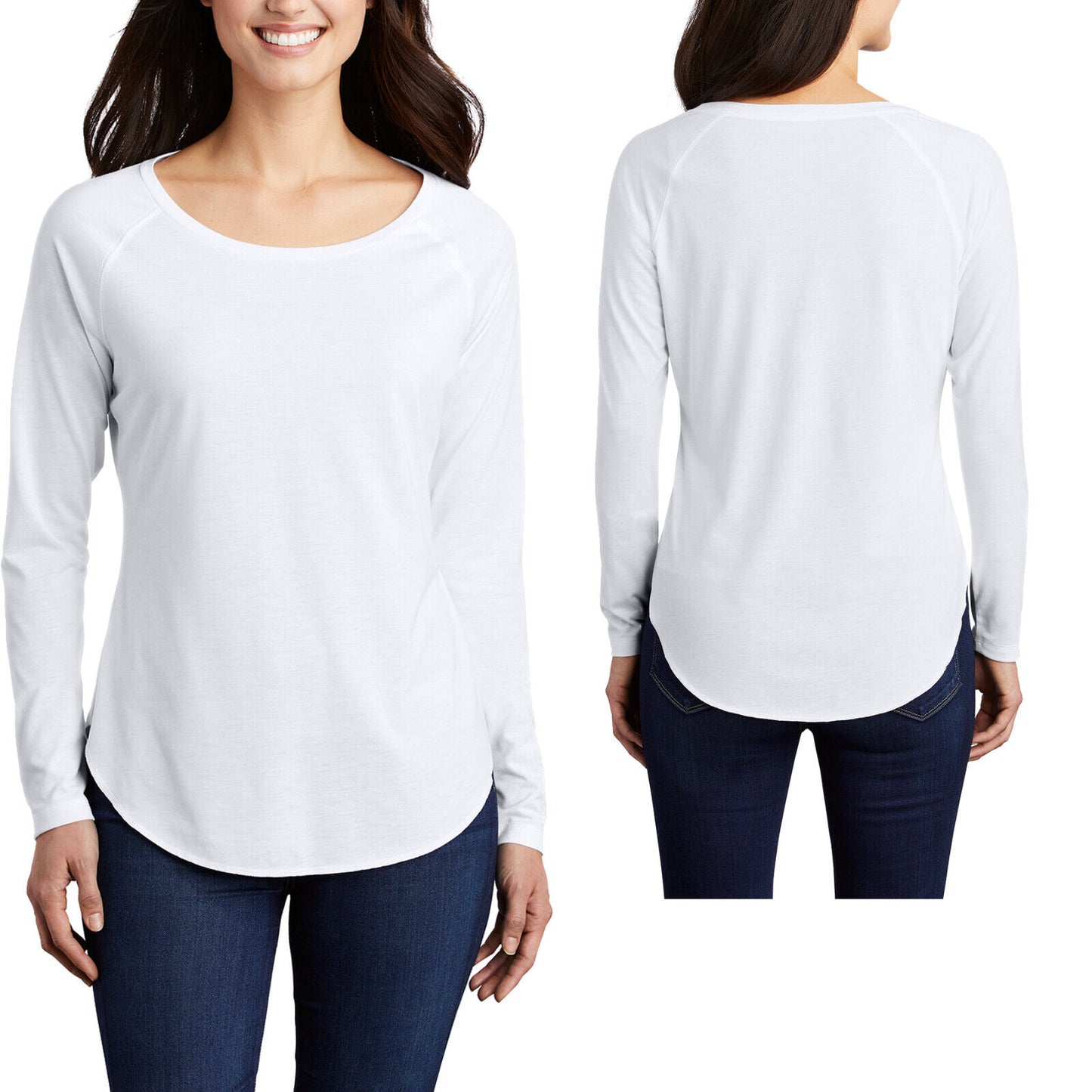 Ladies Tri Blend Scoop Neck Wicking T-Shirt Long Sleeve Womens Raglan Tee XS-4XL