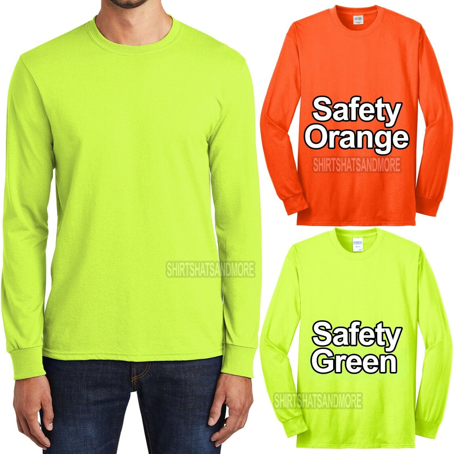 Mens Tall Long Sleeve T-Shirt Safety Orange Green Tee LT, XLT, 2XLT, 3XLT, 4XLT