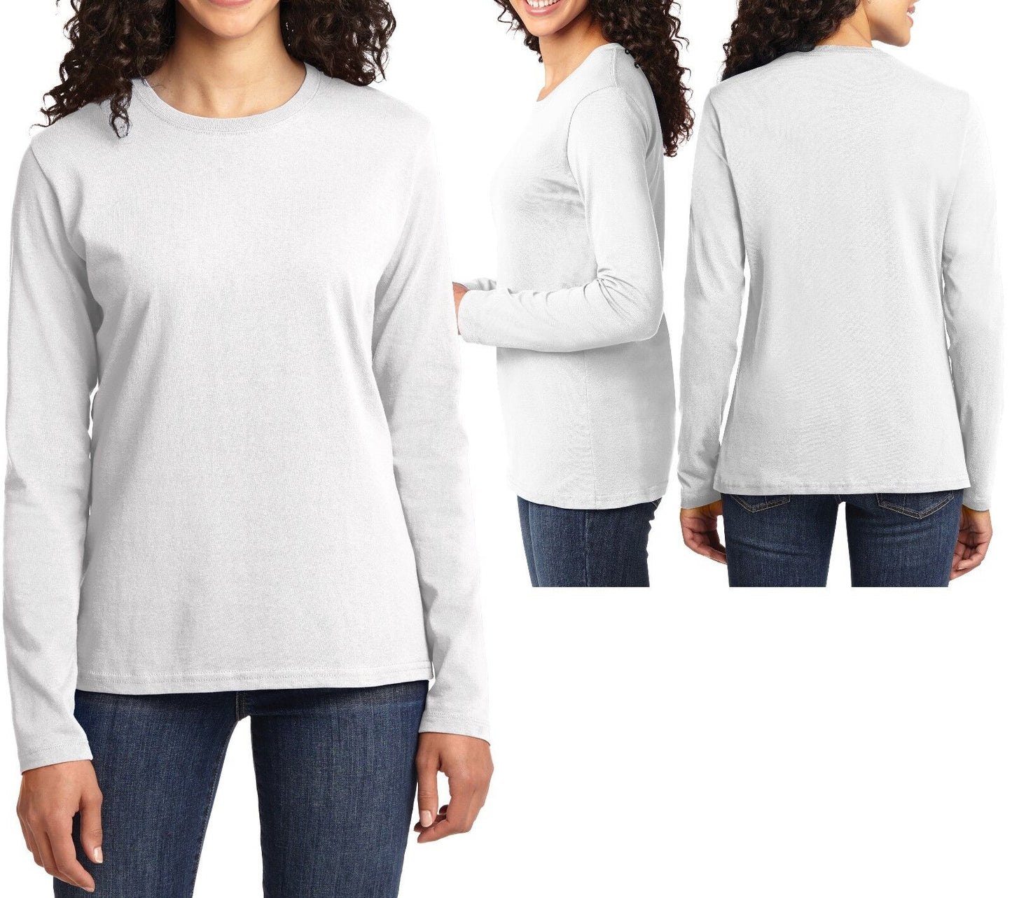 Ladies Long Sleeve T-Shirt Preshrunk 100% Cotton Womens Tee XS-XL, 2XL, 3XL, 4XL